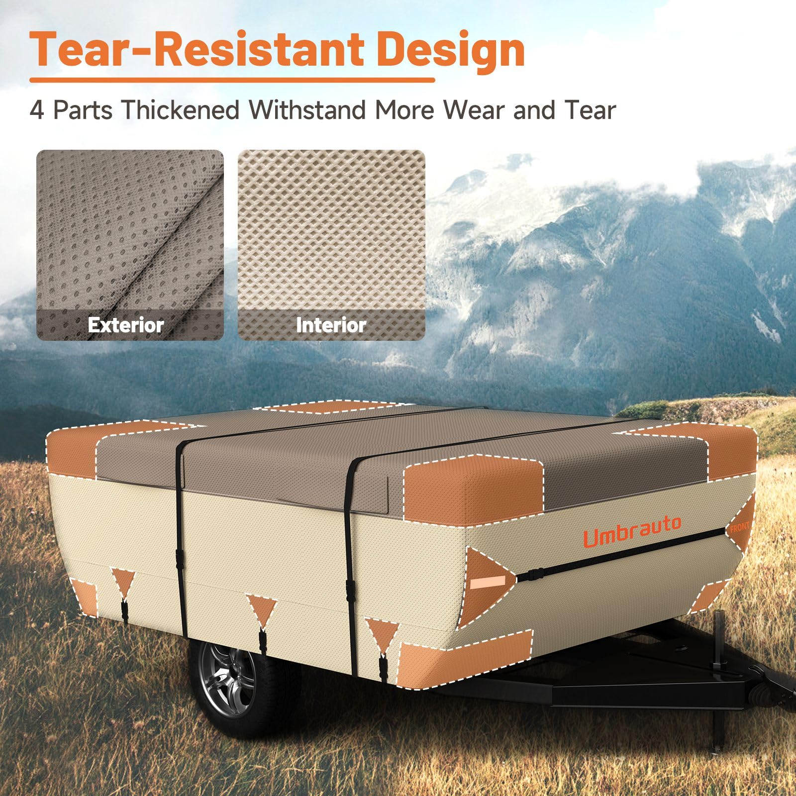 Umbrauto Pop Up Camper Cover for 18'-20' Folding Tent Trailer - 7-Layer Top, 3-Layer Side, Waterproof, Windproof, Sun-Resistant,