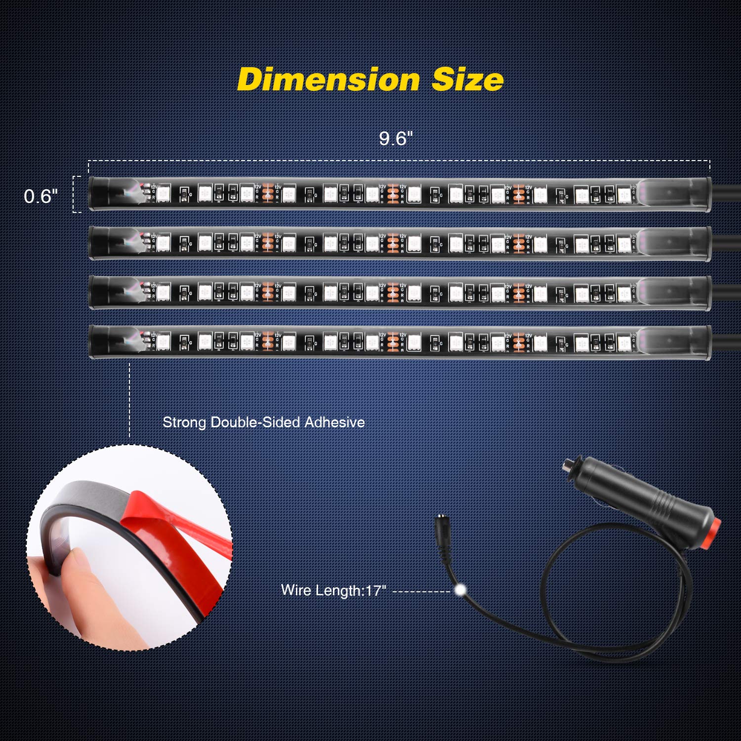 Nilight - Tr-06 4Pcs 48 Led Interior Lights Dc 12V Multicolor Music Car Strip Light Under Dash Lighting Kit With Sound Active Fu