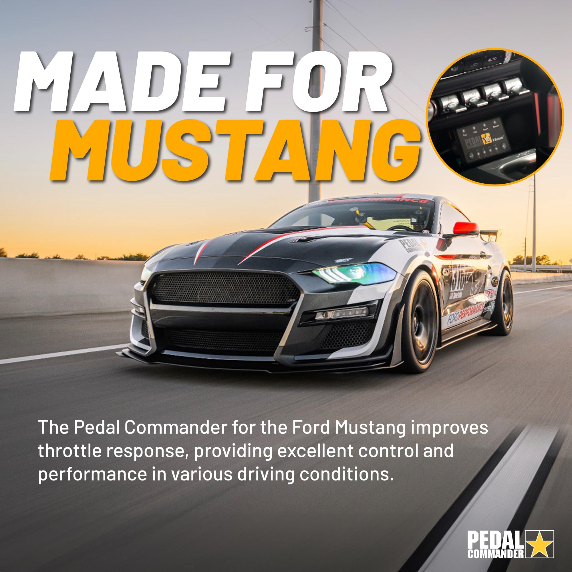 PEDAL COMMANDER Throttle Response Controller for Ford Mustang 2011-2024, PC18 BT, EcoBoost, GT, Coal Black, ABS16 Material