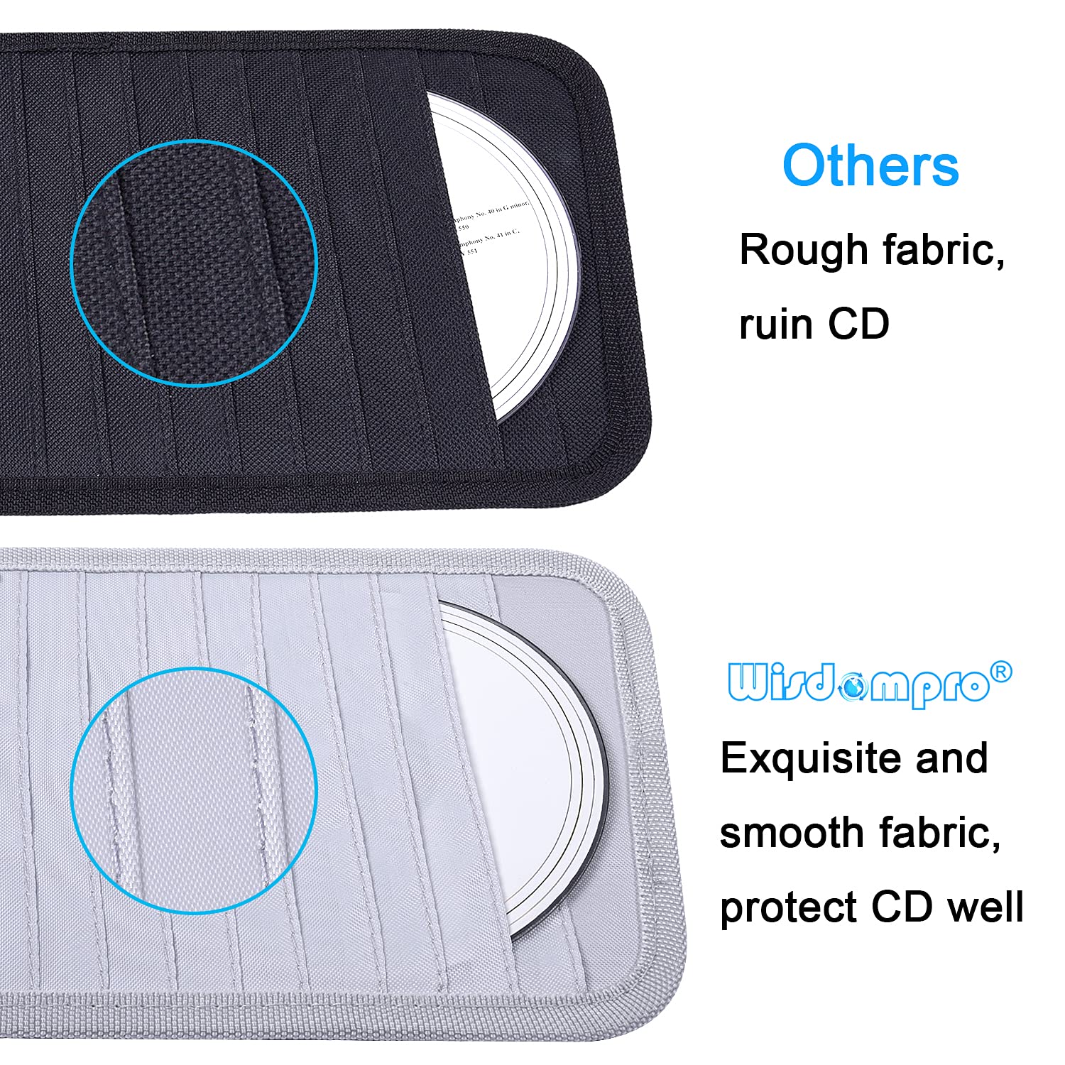 Wisdompro Car Cd Case Holder, Vehicle Sun Visor Organizer For Cars With 12 Dvd Storage Sleeves, 1 Mesh Pocket, 1 Pen Holder And