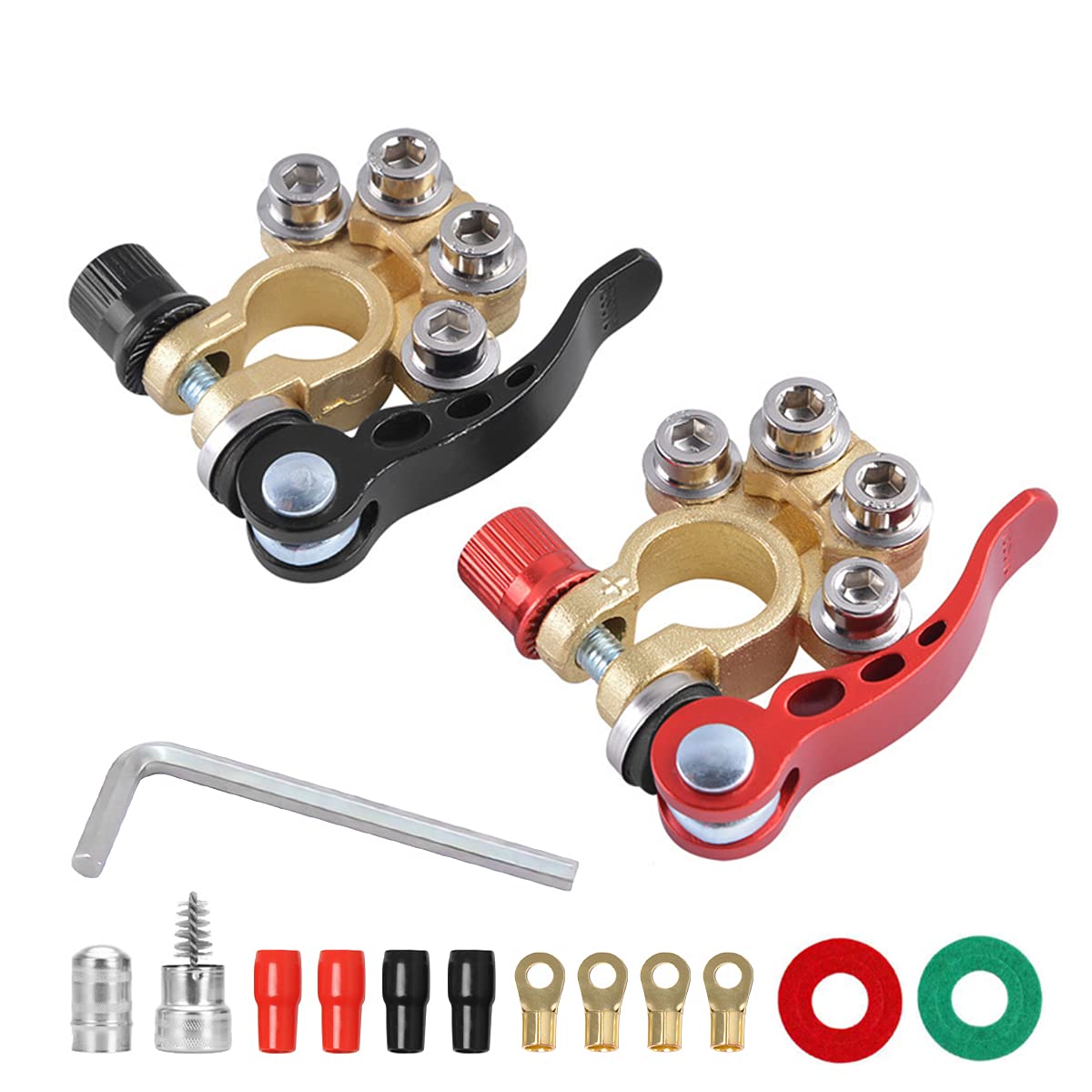 Car Battery Terminal Connectors, 2 Pcs 4 Way Quick Release Disconnect Car Battery Terminal For Sae/Jis Type A Posts, Compatible With Cars, Vans, Trucks And More