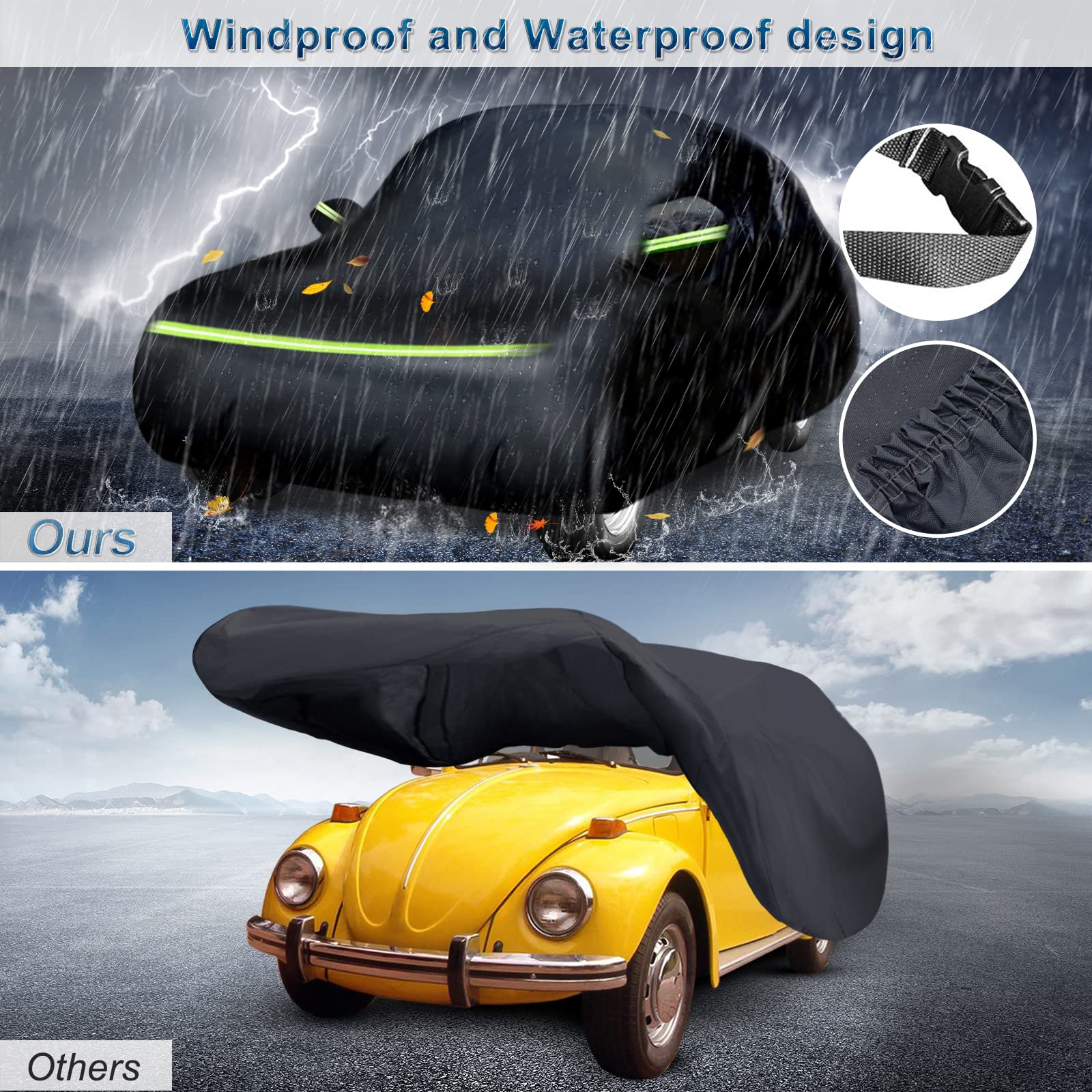 Custom Fit For Volkswagen Beetle Bug 2-Door 1960-1980 Sedan Car Cover Waterproof Heavy Duty All-Weather Protection With Door Zipper & Storage Bag