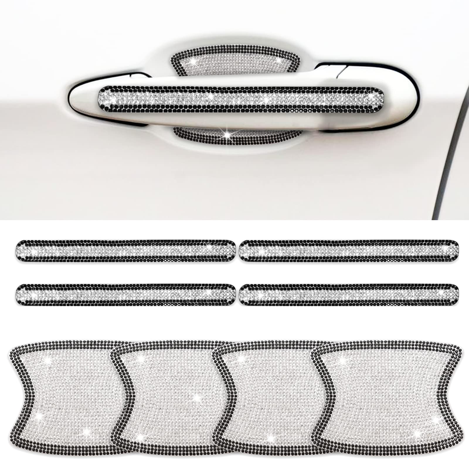 Insauto Bling Car Accessories For Women, Bling Car Handle Protector, 8Pcs Rhinestone Car Door Handle Bowl Decoration(Black)