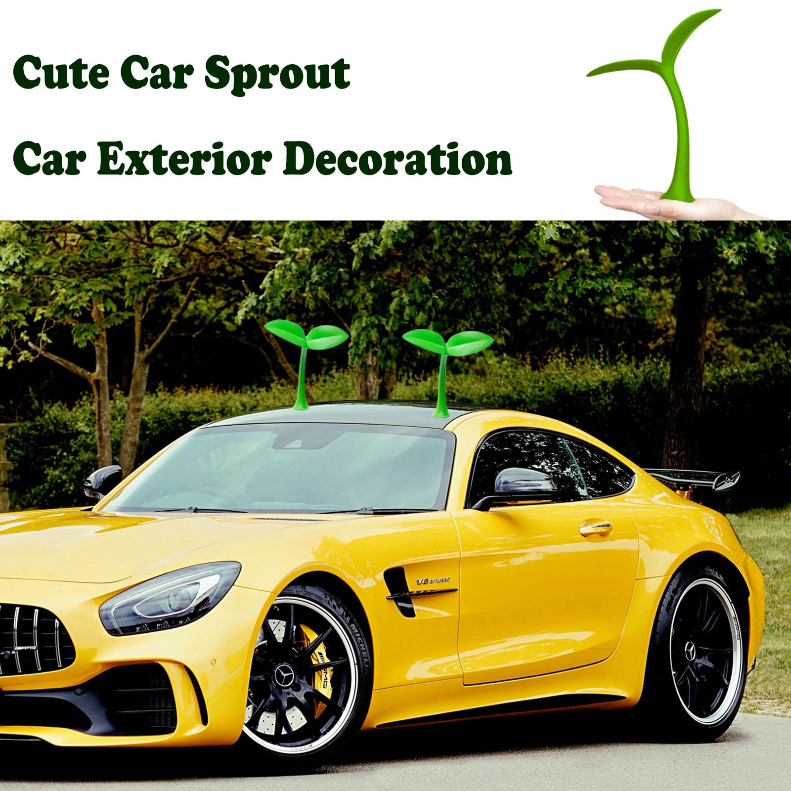 Car Sprout Topper 3D Cute Car Sticker Decal,Waterproof Moving Grass Bean Sprout Green Leaf Dances in Wind, Spot Your Car, Also f