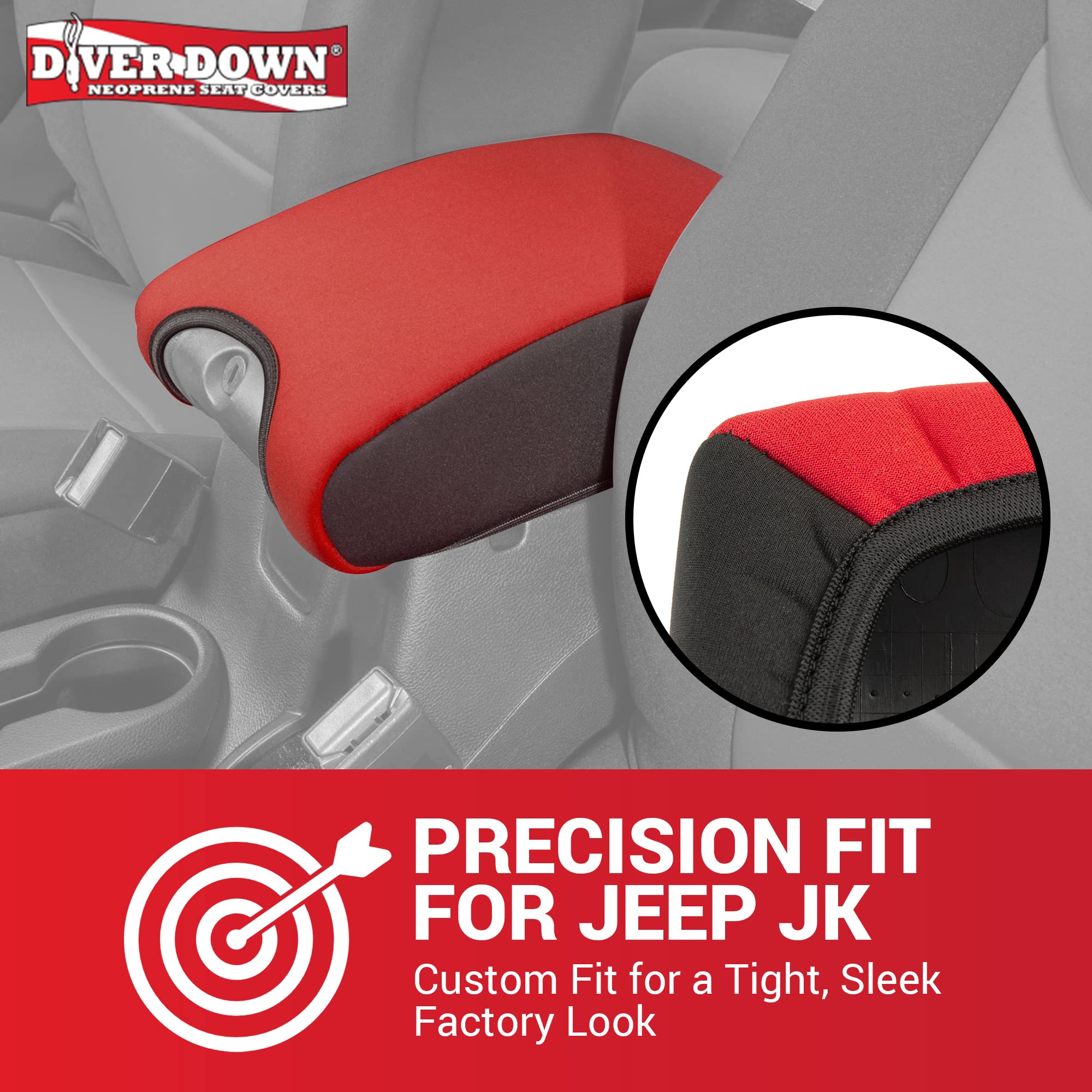 Diver Down Neoprene Center Console Cover - Fits Jeep 2007-2018 Jk Jku Wrangler - Cushioned Armrest Cover - Doesn'T Burn Your Elbow - Tight Custom Fit - Comfortable Foam Armrest Pad (11-18 Grey)