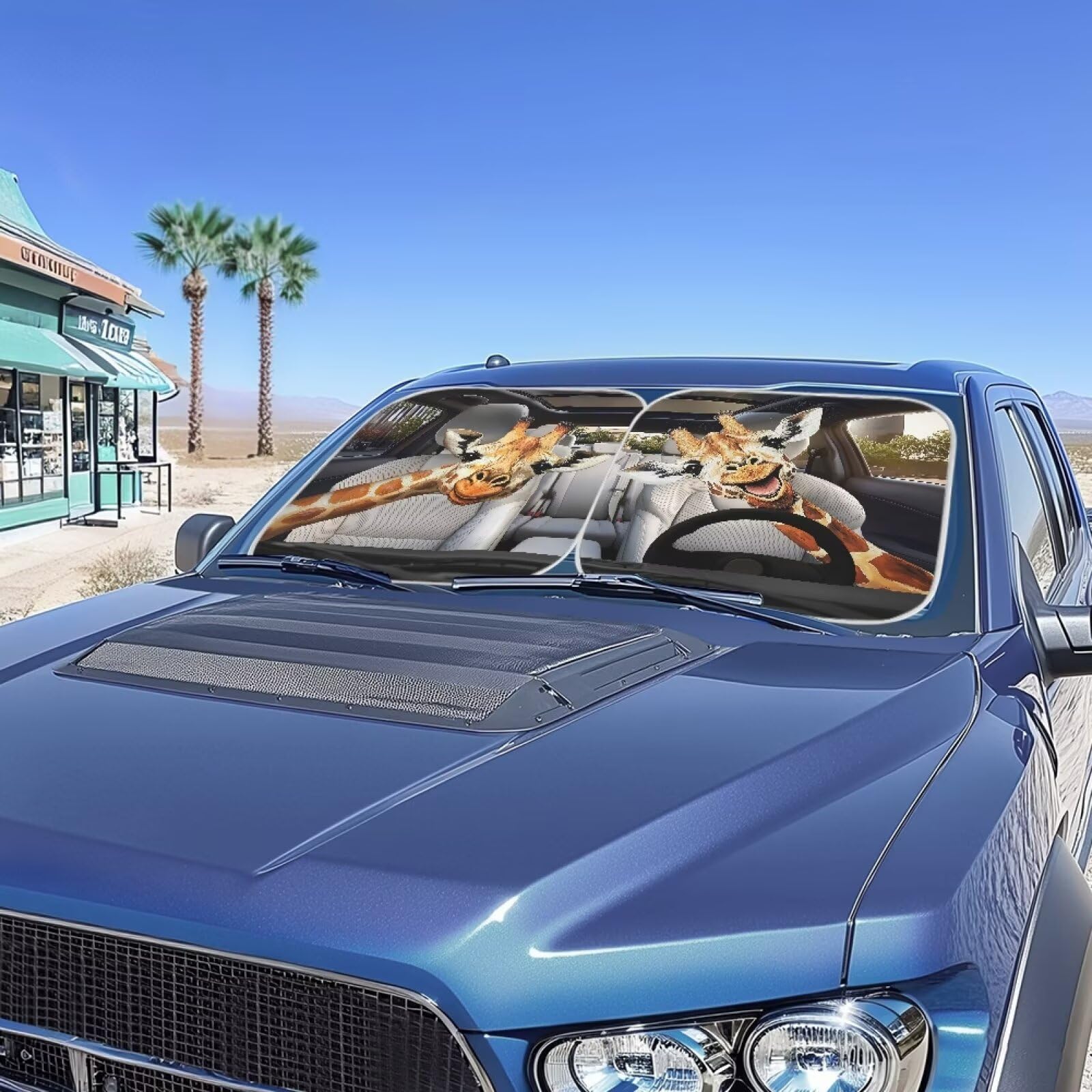 Renewold Funny Giraffe Animal Driving, Auto Front Windshield Sun Shade, Car Window Foldable Sunshade Cover, Sun Visor Protector