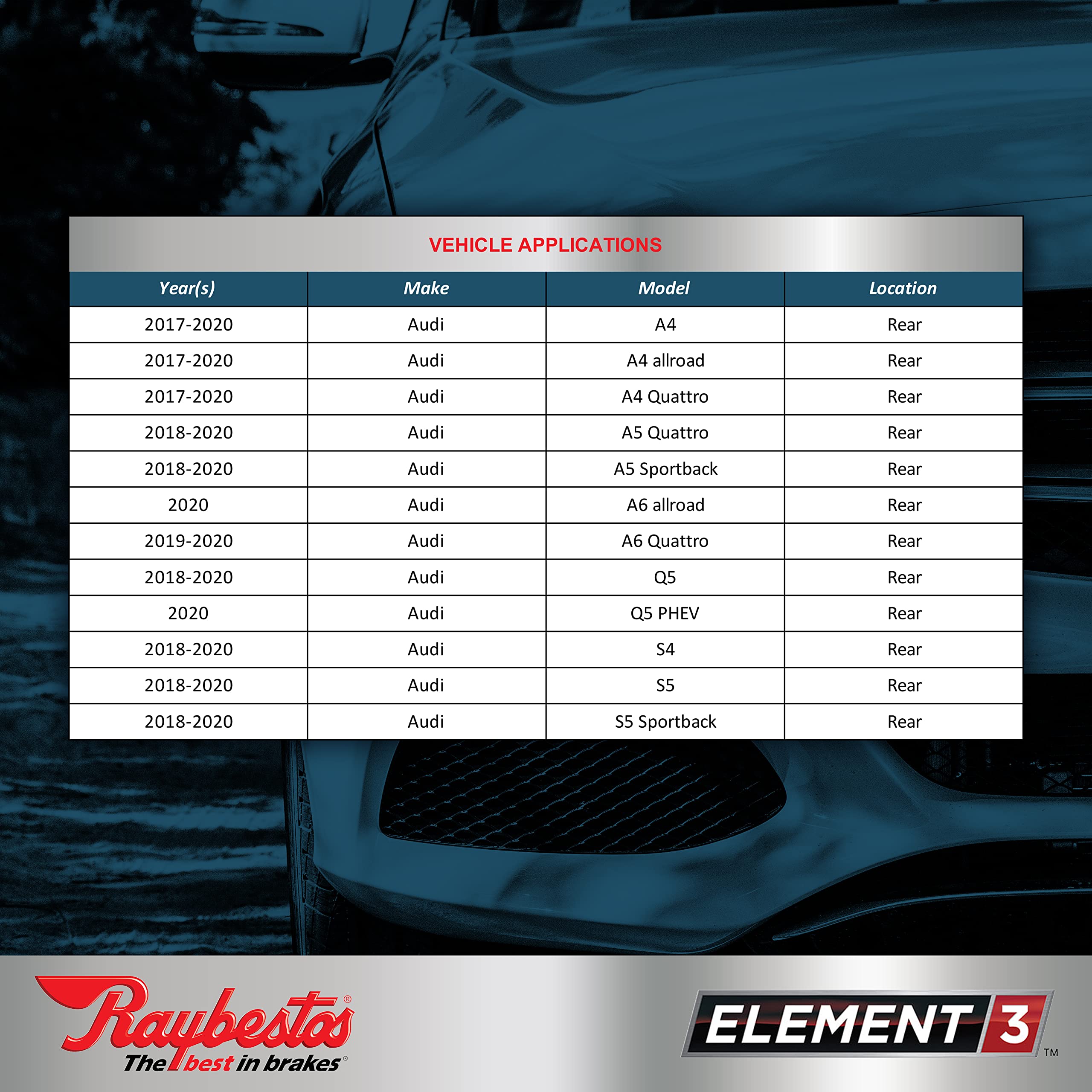 Raybestos Premium Raybestos Element3 Eht Replacement Rear Brake Pad Set For Select Audi A4/A5/A6/Q5/S4/S5 Model Years (Eht1898)
