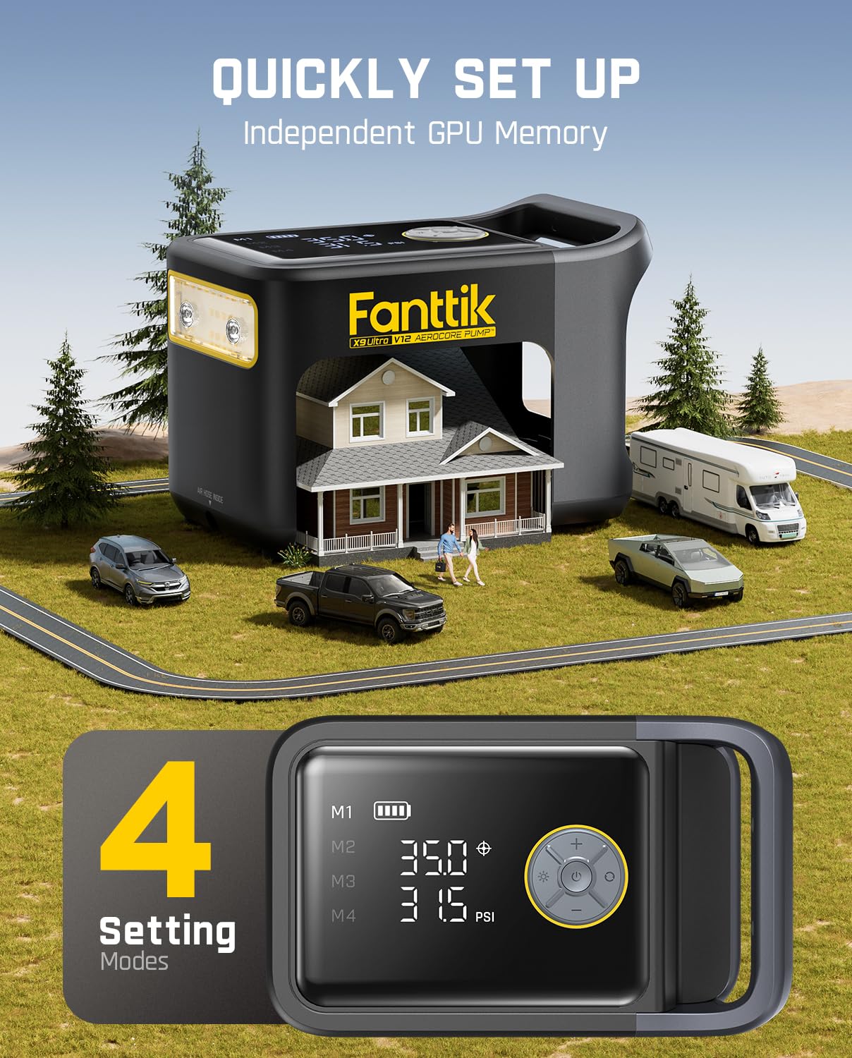 Fanttik X9 Ultra Portable Tire Inflator For Pickup Truck, Rv | 3-In-1 Air Pump, Power Station, Flashlight | 6X Faster Inflator W