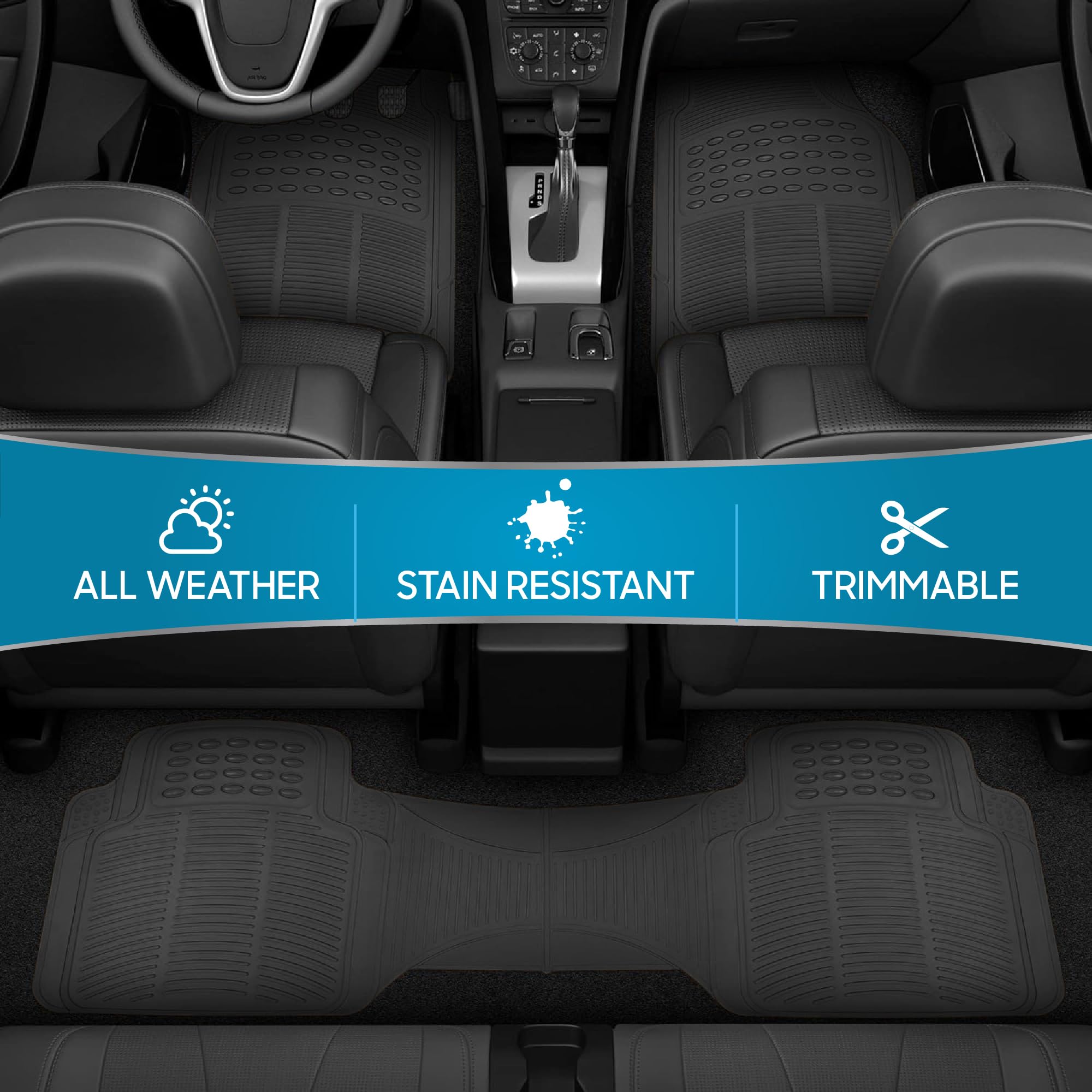 BDK ProLiner Floor Mats for Cars Trucks SUV, 2-Piece All-Weather Car Mats with Universal Fit Design, Durable Car Floor Mats with