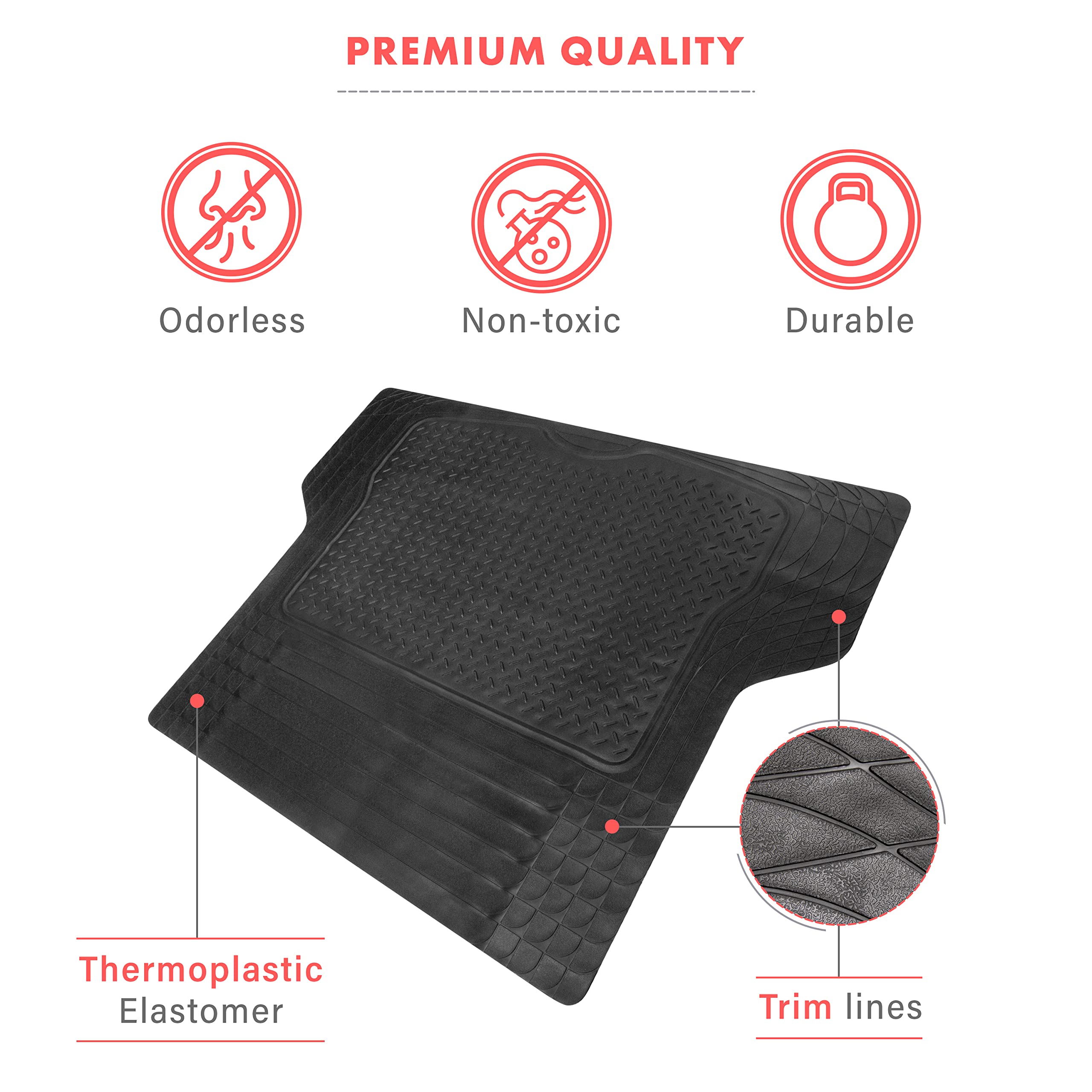 VaygWay Heavy Duty Cargo Liner Trunk Floor Mat - All Weather Trunk Protection Floor Mat - Black Rubber Trimmable Durable Cargo A
