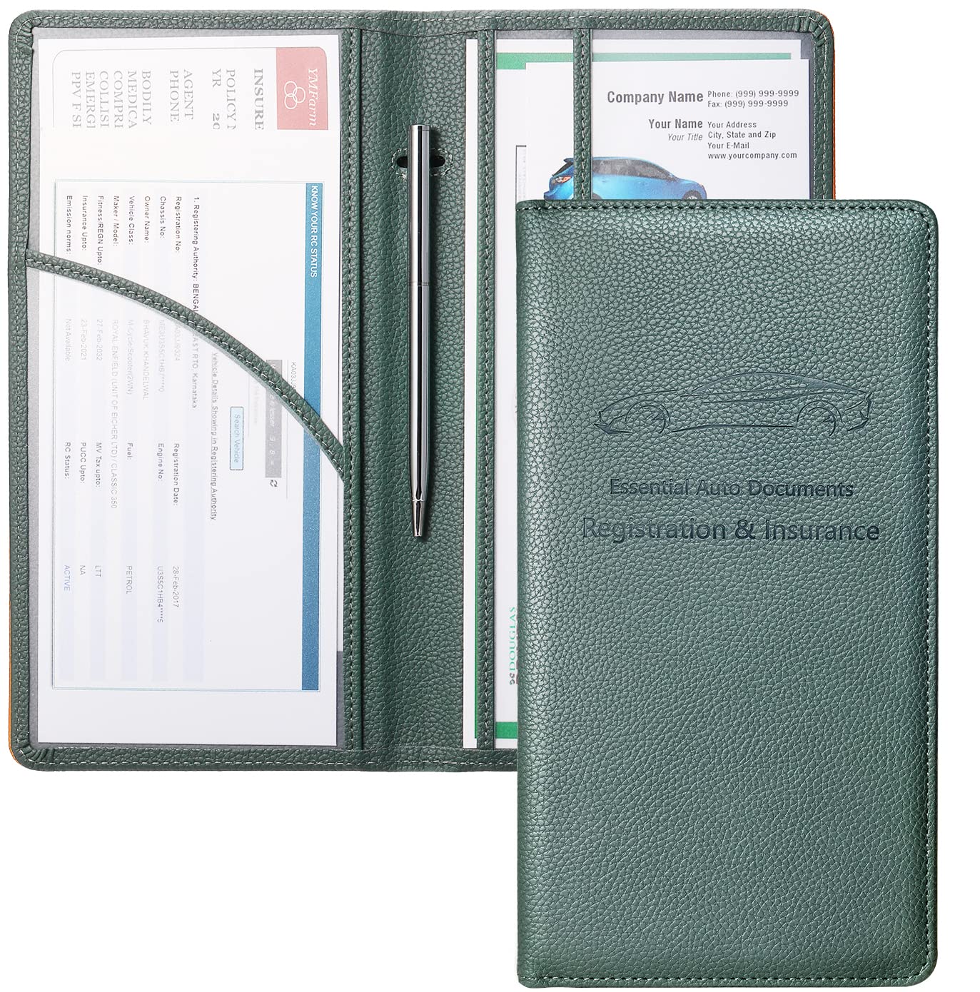 Yarnic Car Registration and Insurance Holder, Car Document Holder with Magnetic Closure, Registration and Insurance Card Holder 