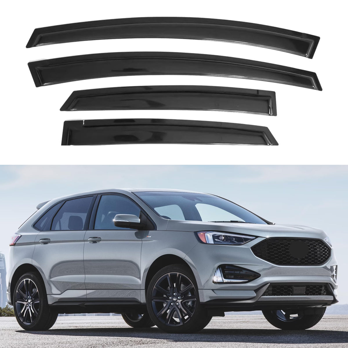 Ig Window Visor For Ford Edge 2015-2024, Rain Guard Tape-On Extra Durable Sun Wind Side Vent Window Deflector, 2015 2016 2017 20
