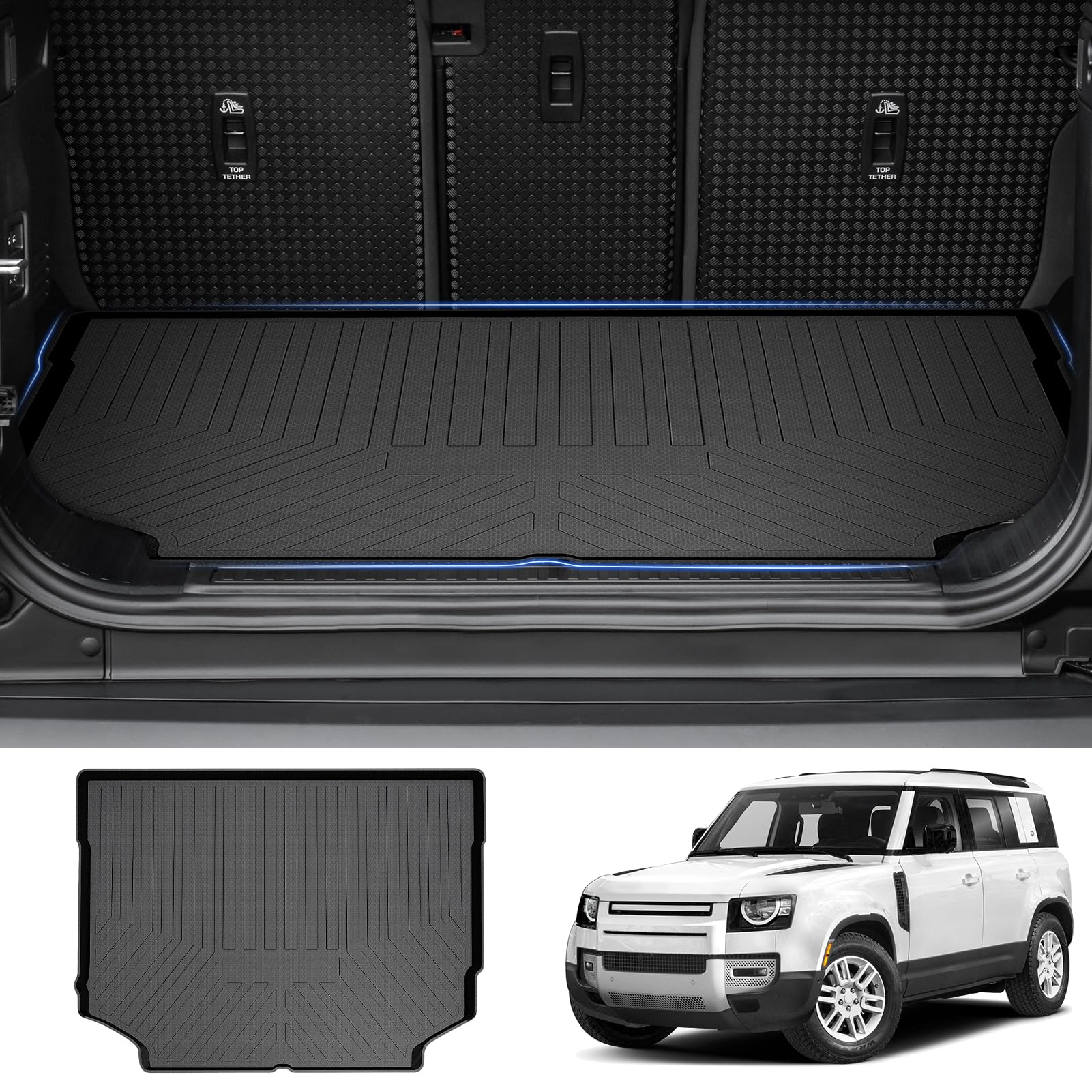 Powerty Trunk Mat For 2020-2025 Land Rover Defender 110 Accessories Cargo Mats Tpe All Weather Cargo Liner Heavy-Duty Trunk Line