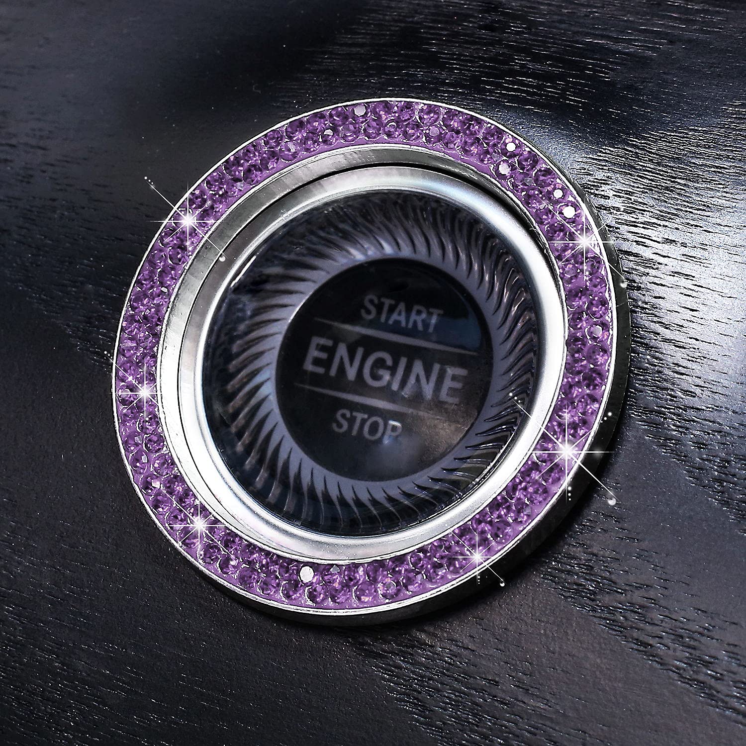 Tobequeen Purple Car Bling Ring, Diamond Rhinestone Push Start Emblem Sticker, Interior Crystal Car Decor,Bling Car Accessories(