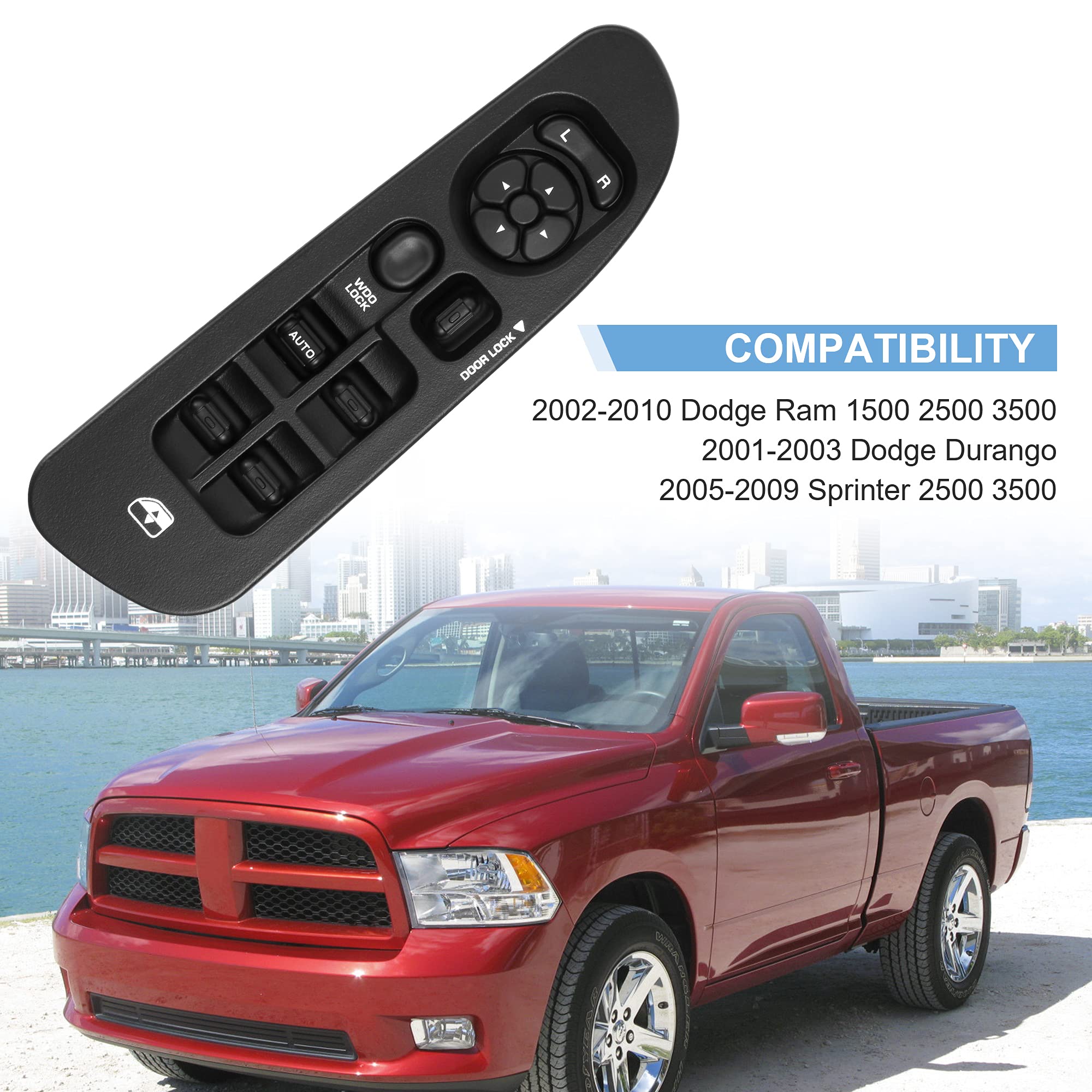 Basiker Master Power Window Switch And Bezel, Driver Side Window Switch Bezel Replacement For 2002 To 2010 Dodge Ram 1500 2500 3