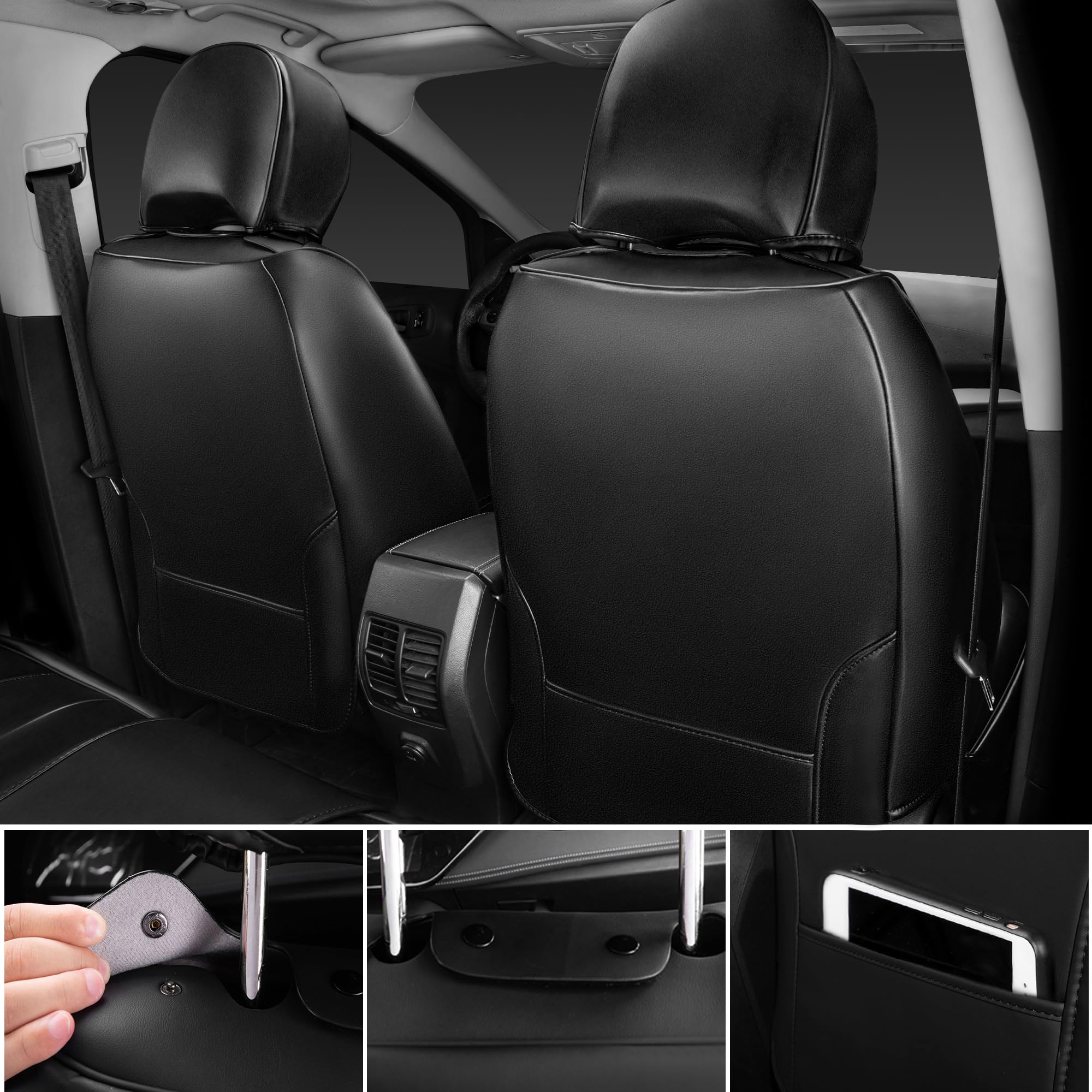CAR PASS Leather Car Seat Covers, Breathable Waterproof Nappa Automotive Seat Covers Full Set Anti-Slip Driver Seat Cushion with