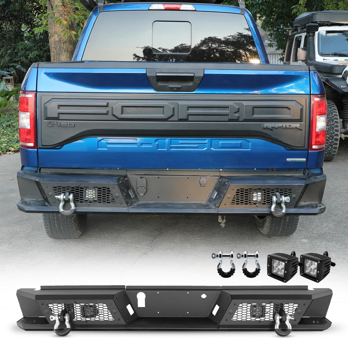 Hawkley F150 Rear Bumper With Led Light For 2015 2016 2017 2018 2019 2020 Ford F-150 Pickup (Excluding Raptor), Rock Crawler Bac