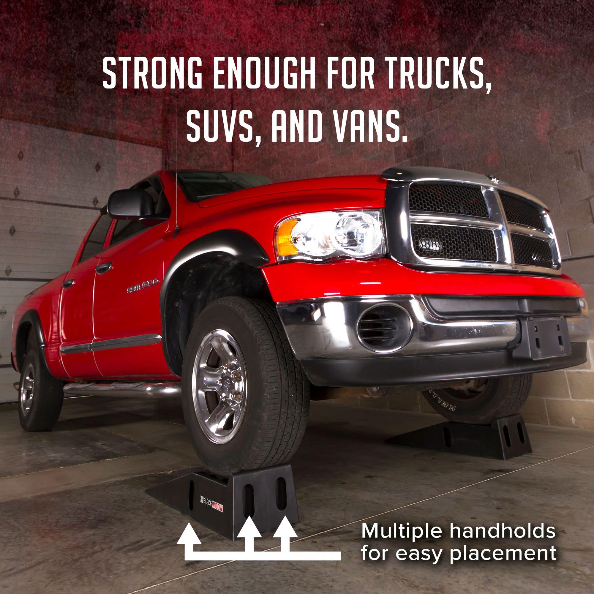 Black Widow Plastic Car Service Ramps - Lifts Vehicles 6.25 H For Maintenance Or Oil Changes - Each Ramp Is 12 W And 10,000 Lbs. Capacity Per Pair-Pack Of Two