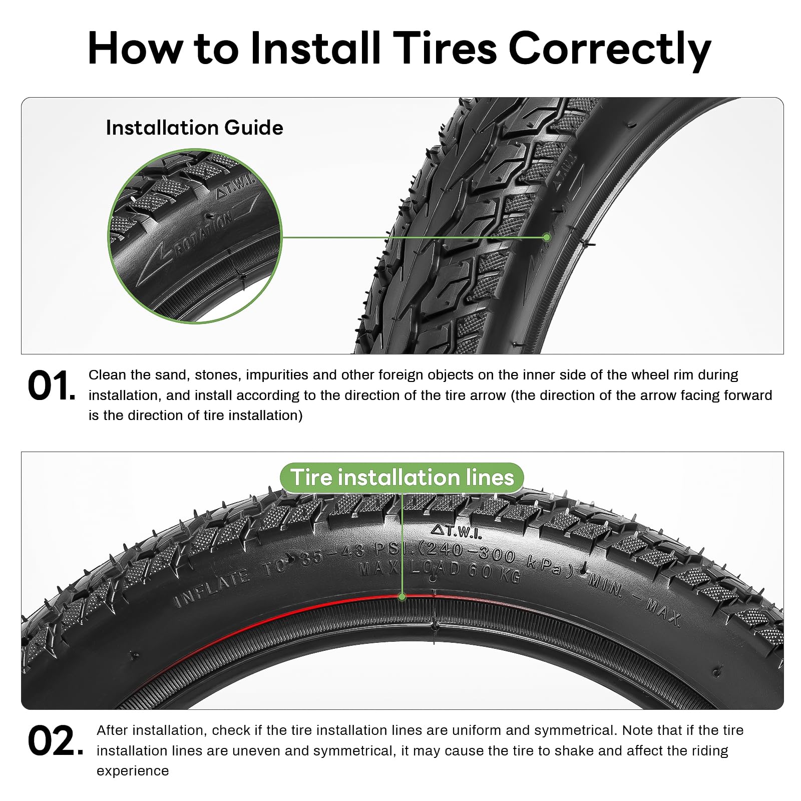 StaiBC Heavy-Duty 14x2.125 Tire & Tube Set for Electric Scooters & E-Bikes - Inflatable with Angled Valve Stem, 1 Set