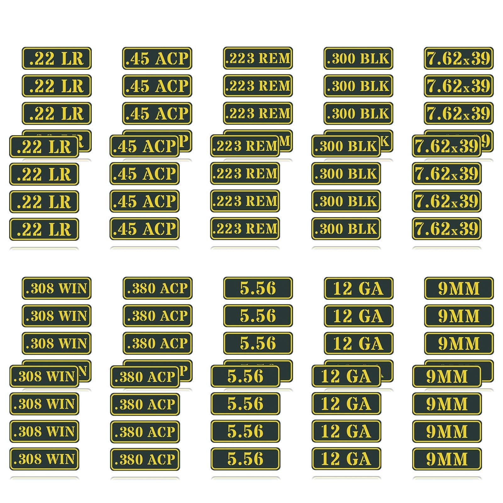 Ammo Can Vinyl Sticker Set Decal Label .22 .223 .308 9Mm .380 .45 5.56 7.62 12Ga 300Blk (80 Pack/10 Varieties) Choose Your Version