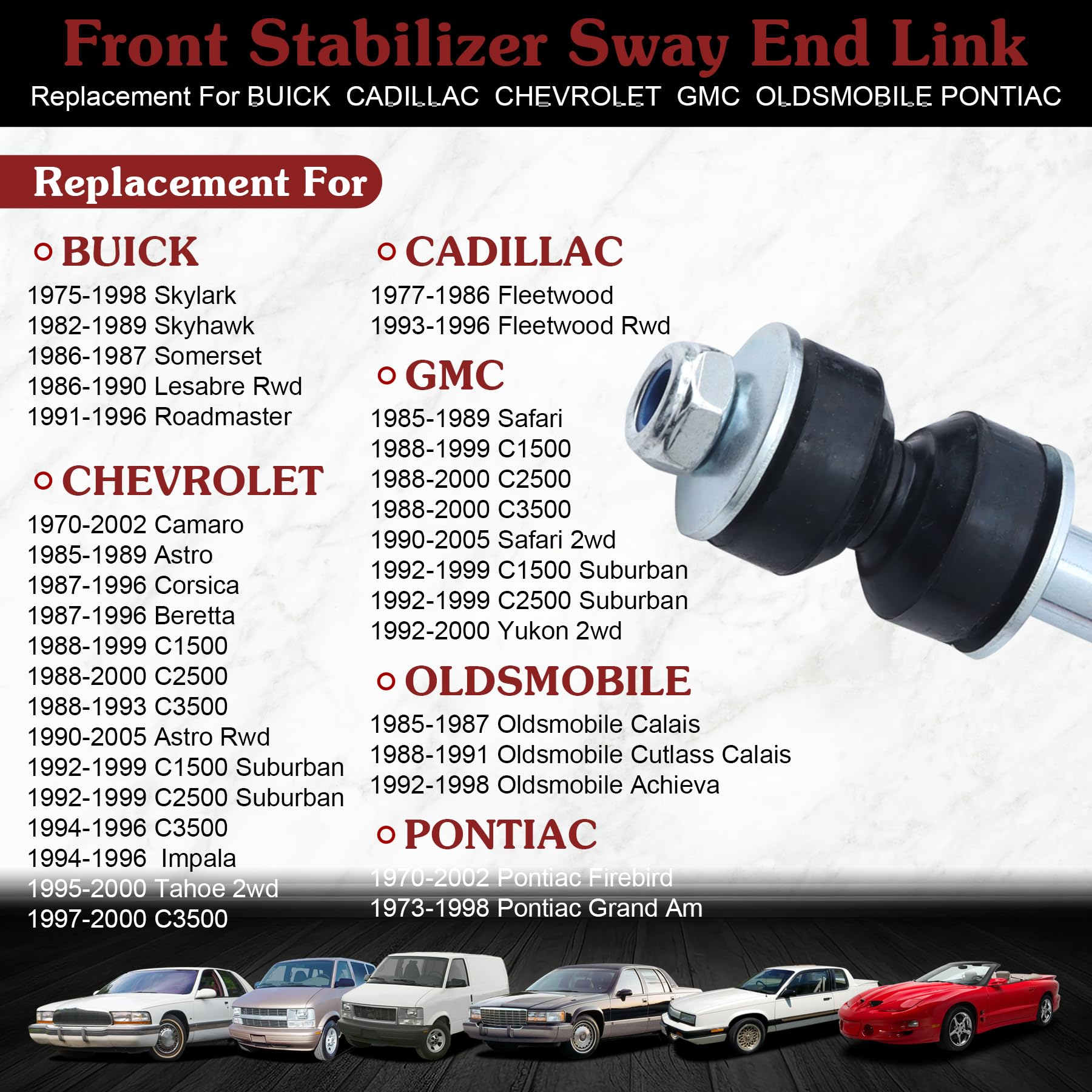 Stiueoav K5252 Sway Bar Link - Front Stabilizer End Link Compatible With 1991-1996 Roadmaster?1986-1990 Lesabre Rwd?1975-1998 Sk
