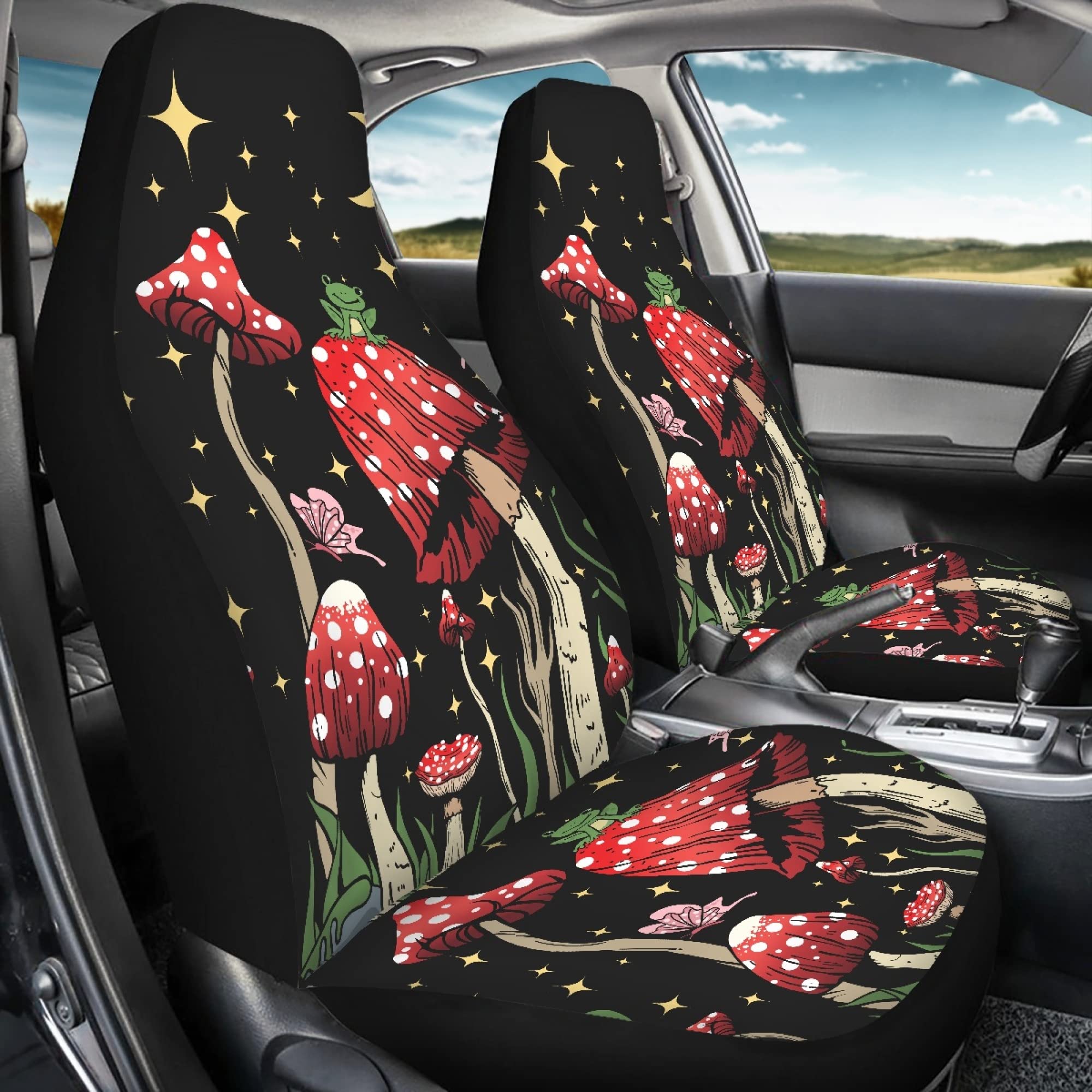 TOADDMOS Car Seat Cover, Mushroom with Star Auto Seat Protector Front Seat Cover Set, SUV/Truck/Van/Car Universal Seat Covers, S