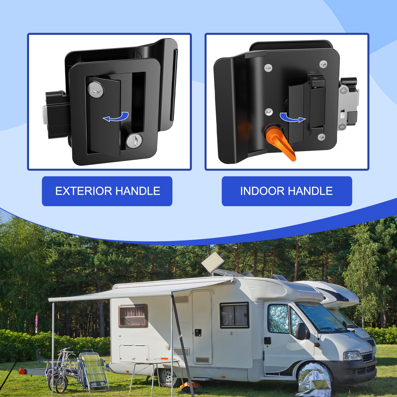 Ristow Rv Entry Door Lock Rl001 With Touch-Activated Paddle Deadbolt, Black, Key Lock For Camper, Travel Trailer, Cargo Hauler D