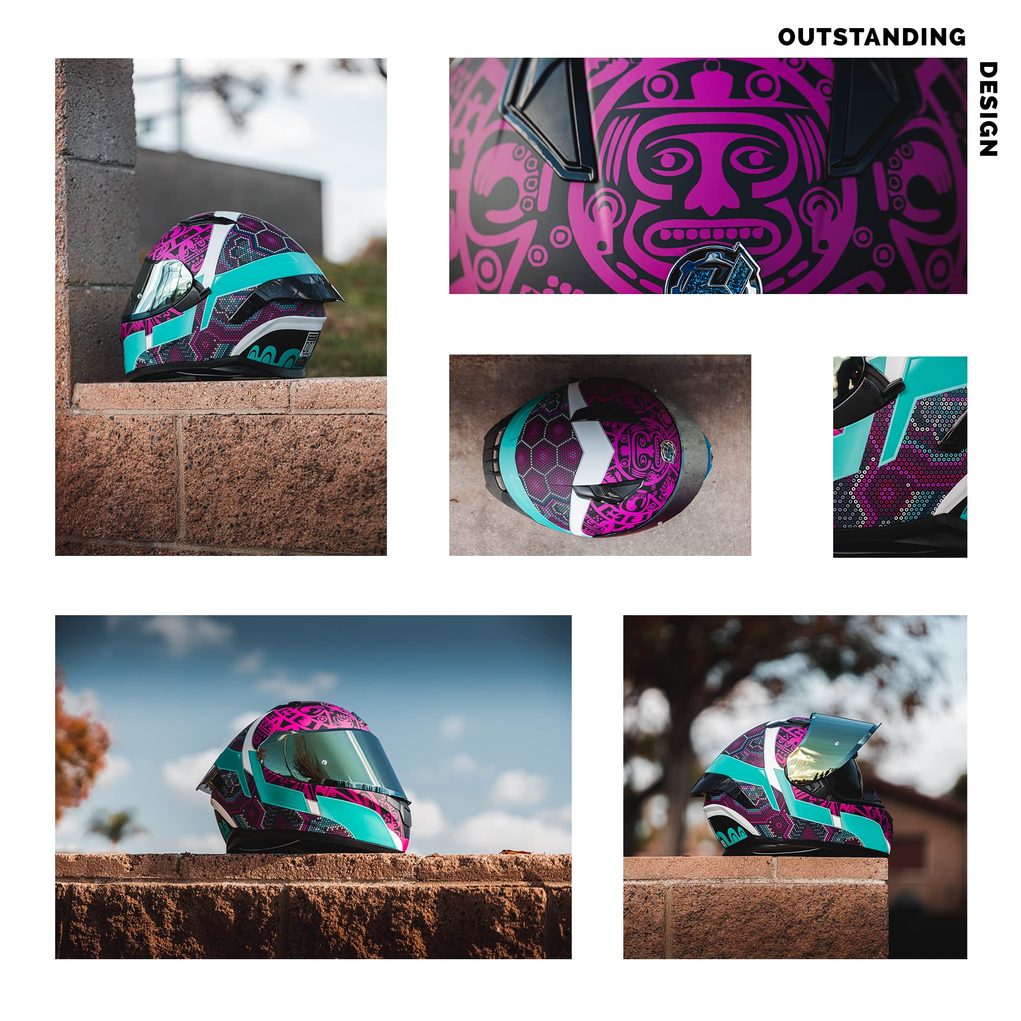 Hax Obsidian Full Face Dual Visor Adult Motorcycle Helmet For Motorbike Street Bike With Pinlock Ready Dot Approved Huichiol Aqu