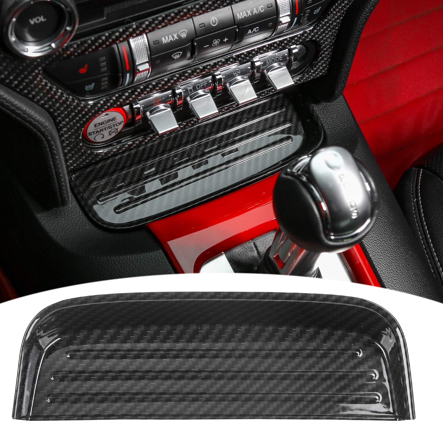 RT-TCZ for Mustang Carbon Fiber Tray Interior Accessories, Gear Shift Storage Organizer Trim for Ford Mustang 2015 2016 2017 201