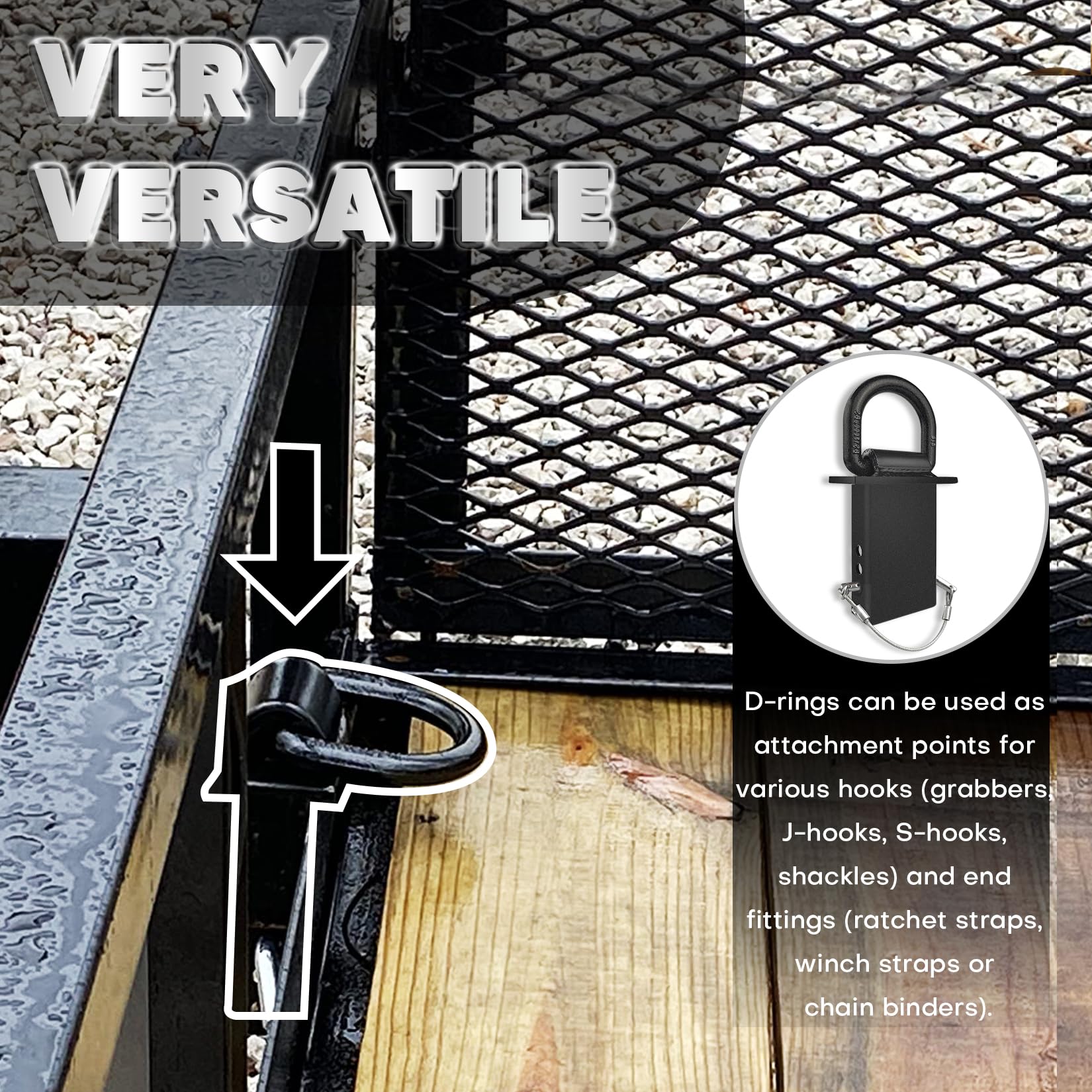 Vonlx Stake Pocket D Rings 6Pcs 18000Lbs Heavy Duty D-Ring Tie Downs For Utility Trailers And Flatbed Trucks W/Hitch Pin W/Steel