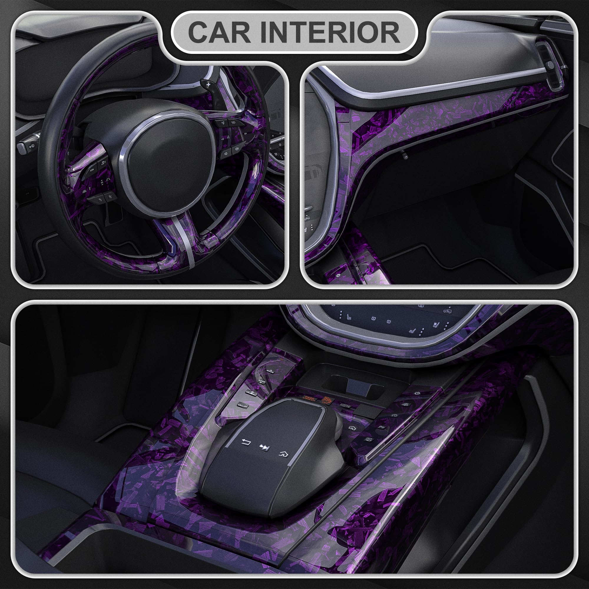 Lypumso Purple Forged Carbon Fiber Vinyl, Adhesive Wrap Roll For Full Car Wraps, Auto Interior Stickers Sheets Films Without Bub