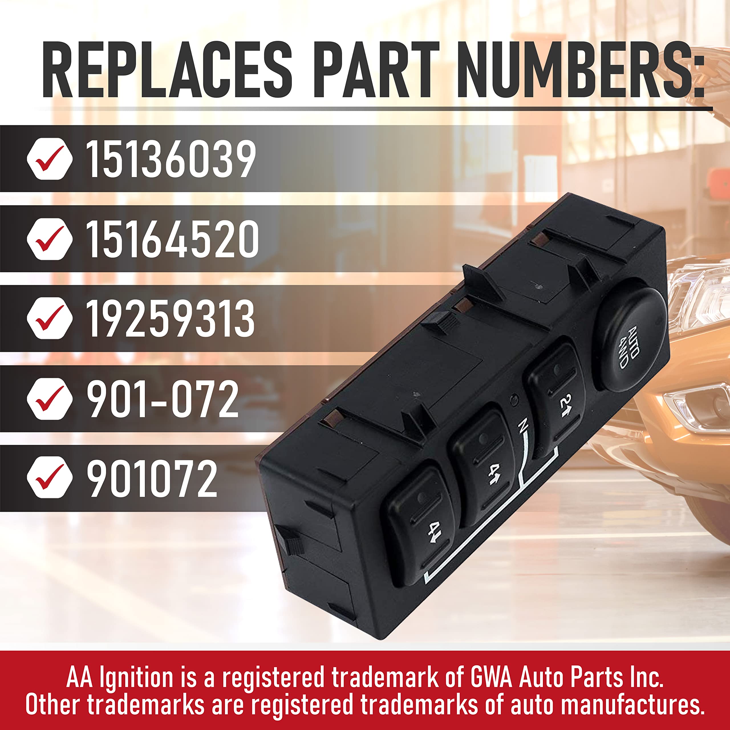 4WD Switch 4x4 Transfer Case Button - Replaces 15136039, 15164520, 19259313, 901-072 - Compatible with Chevy, GMC, Cadillac Vehi