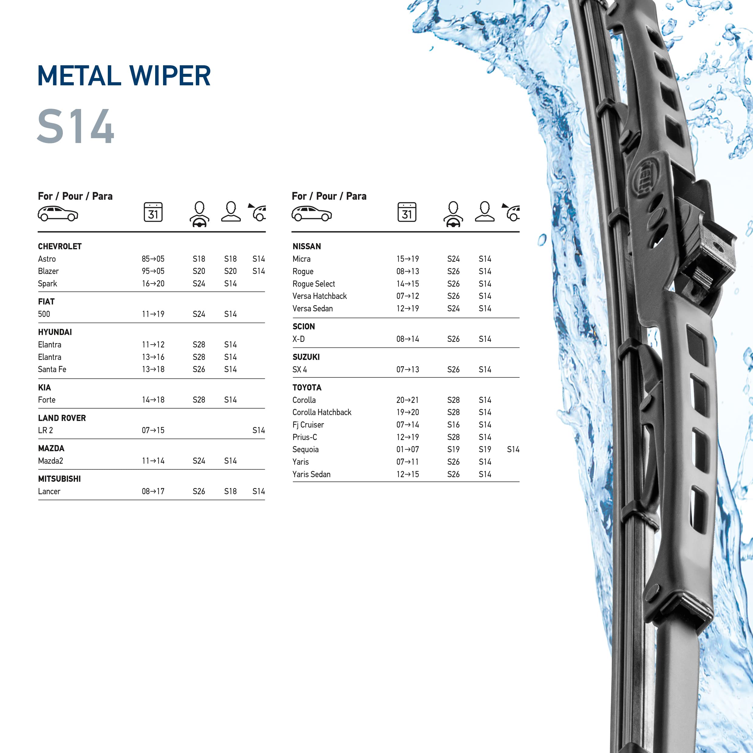 Hella Oe Quality 14 Inch All Seasons Streak-Free Rubber Standard Wiper Blade (Single Blade) Select Fit Chevrolet Fiat Hyundai Ki