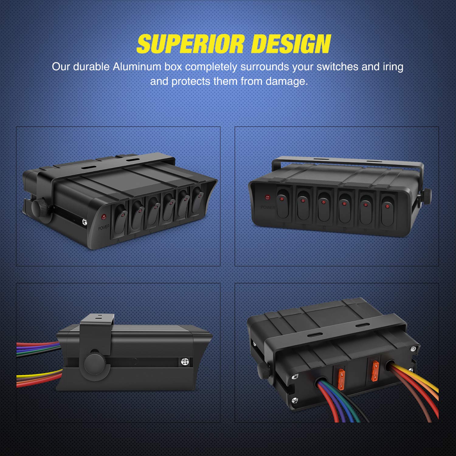 Nilight - 6 Gang Rocker Switch Box SPST Toggle Switch Panel 12V 24V 20A Switch Panel 60Amp Max for Automotive Cars Vehicles Boat