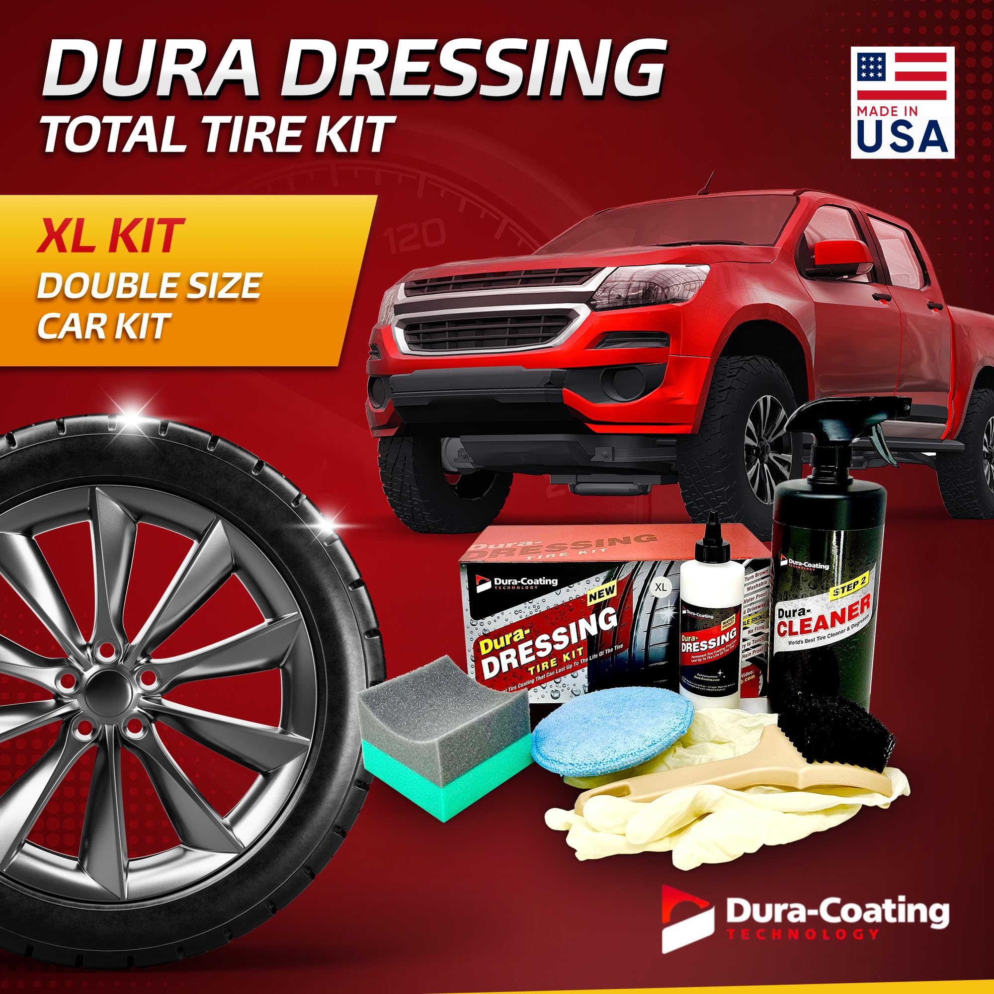 Dura-Dressing Xl Total Tire Kit - Double Size Car Kit - Tire Dressing, Cleaning And Restoration Kit For Cars - High Gloss Coatin