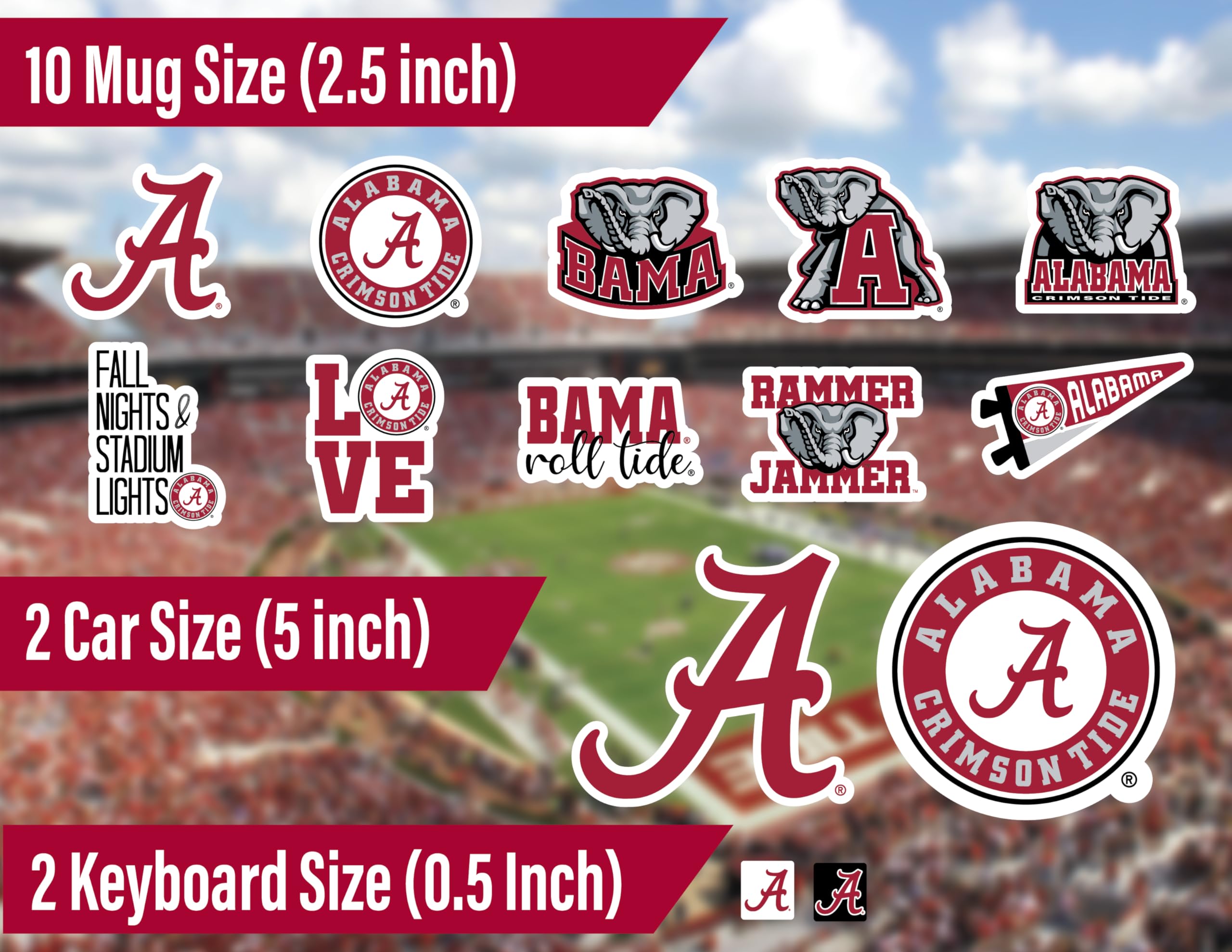 Alabama Crimson Tide Stickers And Decals (14 Pieces) Large, Medium And Small Size Sticker Bundle For Car Window Water Bottle Pho