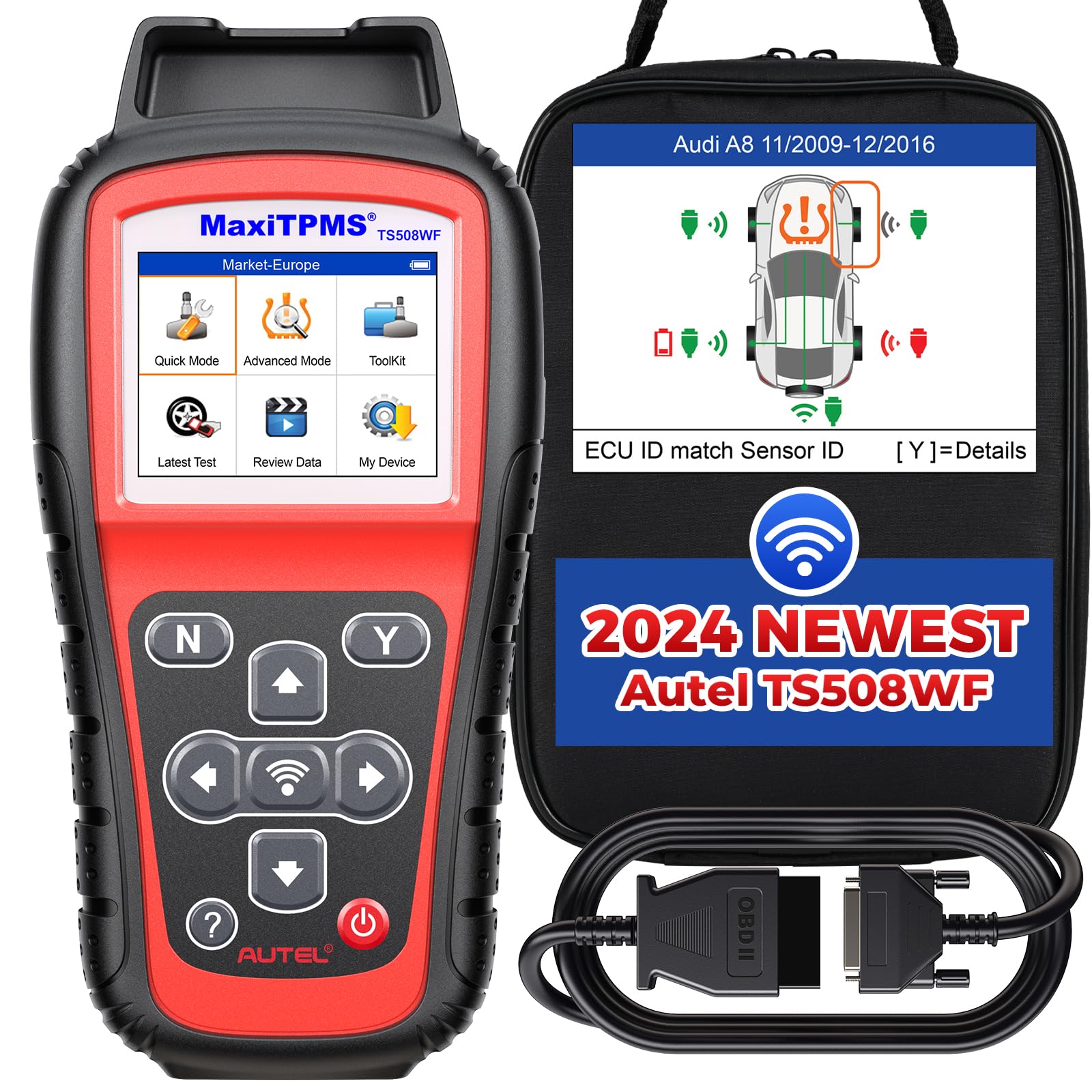Autel MaxiTPMS TS508WF TPMS Programming Tool, 2024 Upgraded of TS508 for MX-Sensors (315/433 MHz) TPMS Relearn/Activate All Sens