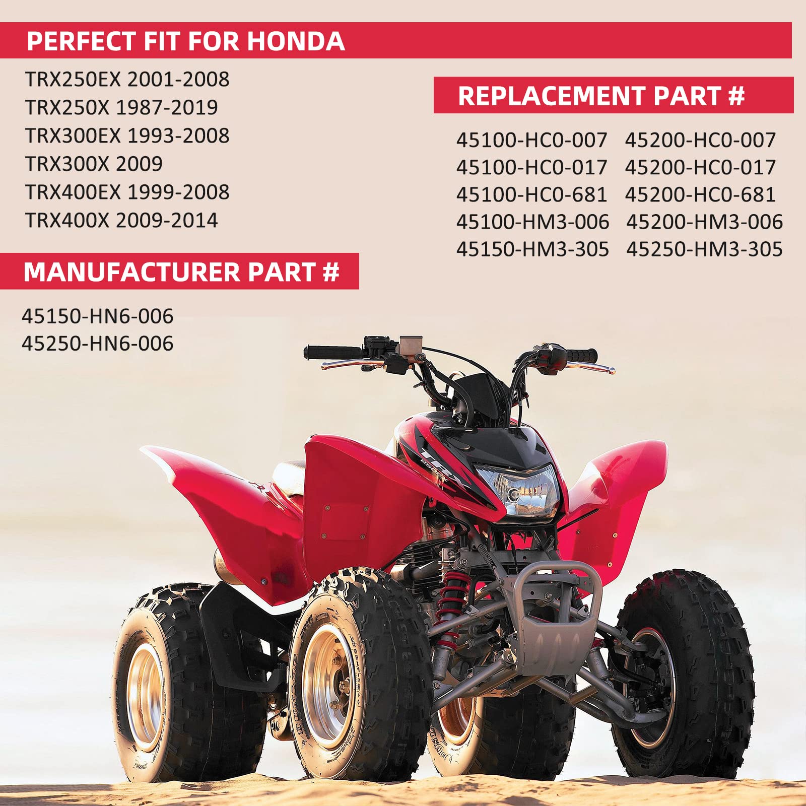 M Mati Front Left Right Brake Calipers For Honda Trx250 Trx250Ex Trx250X Trx300 Trx300Ex Trx300X Trx400 Trx400Ex Trx400X Sportrax Fourtrax 45150-Hn6-006 45250-Hn6-006