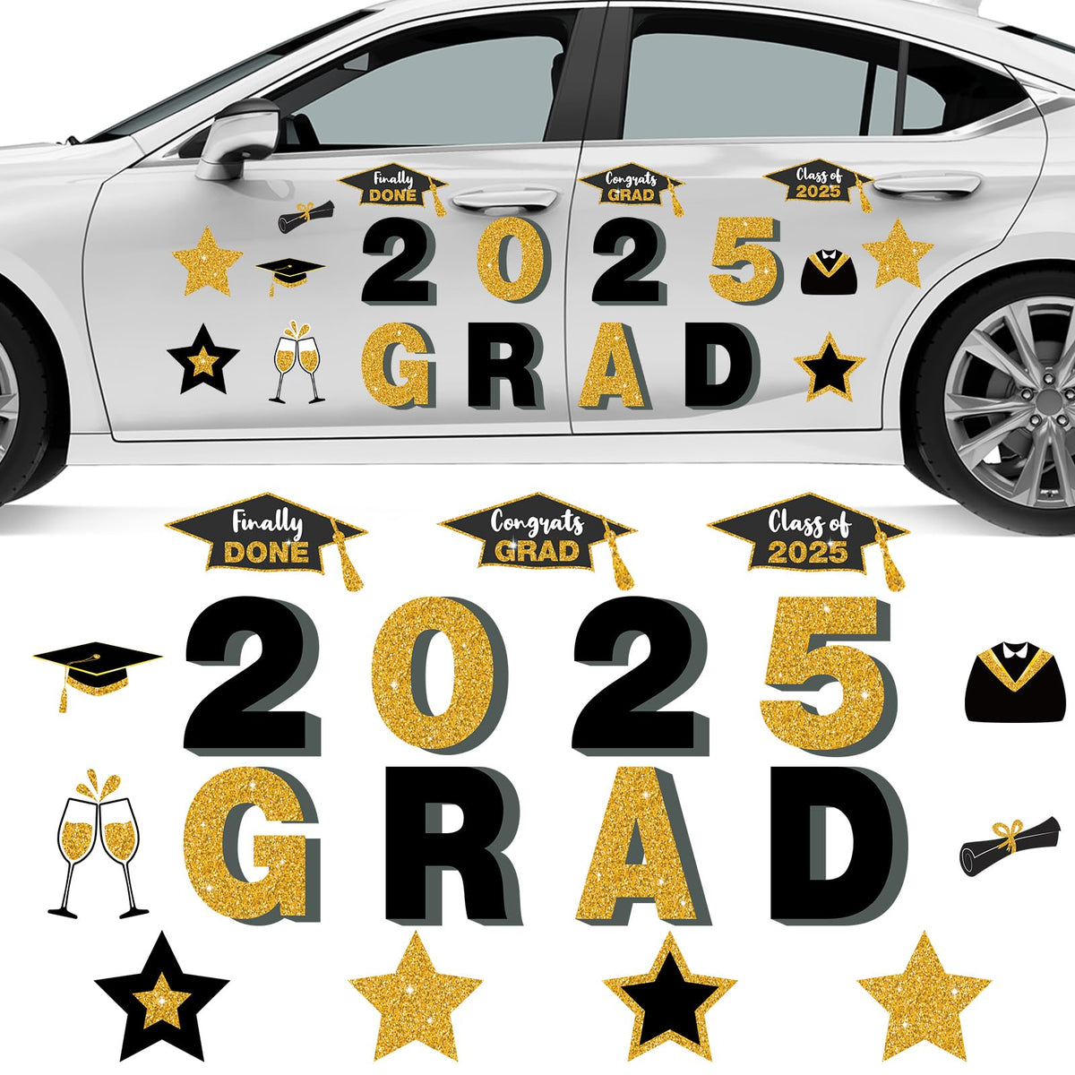 19 Pieces Graduation Car Magnets Set Grad 2025 Graduation Car Decorations Waterproof Refrigerator Magnetic Decals Stickers for P