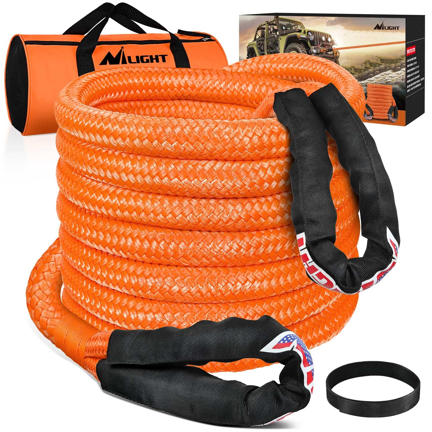 Nilight Kinetic Recovery Rope 33000 LBS 1'' x 30ft Snatch Strap Heavy Duty Offroad Towing Starp Kit Vehicle Recovery kit for UTV