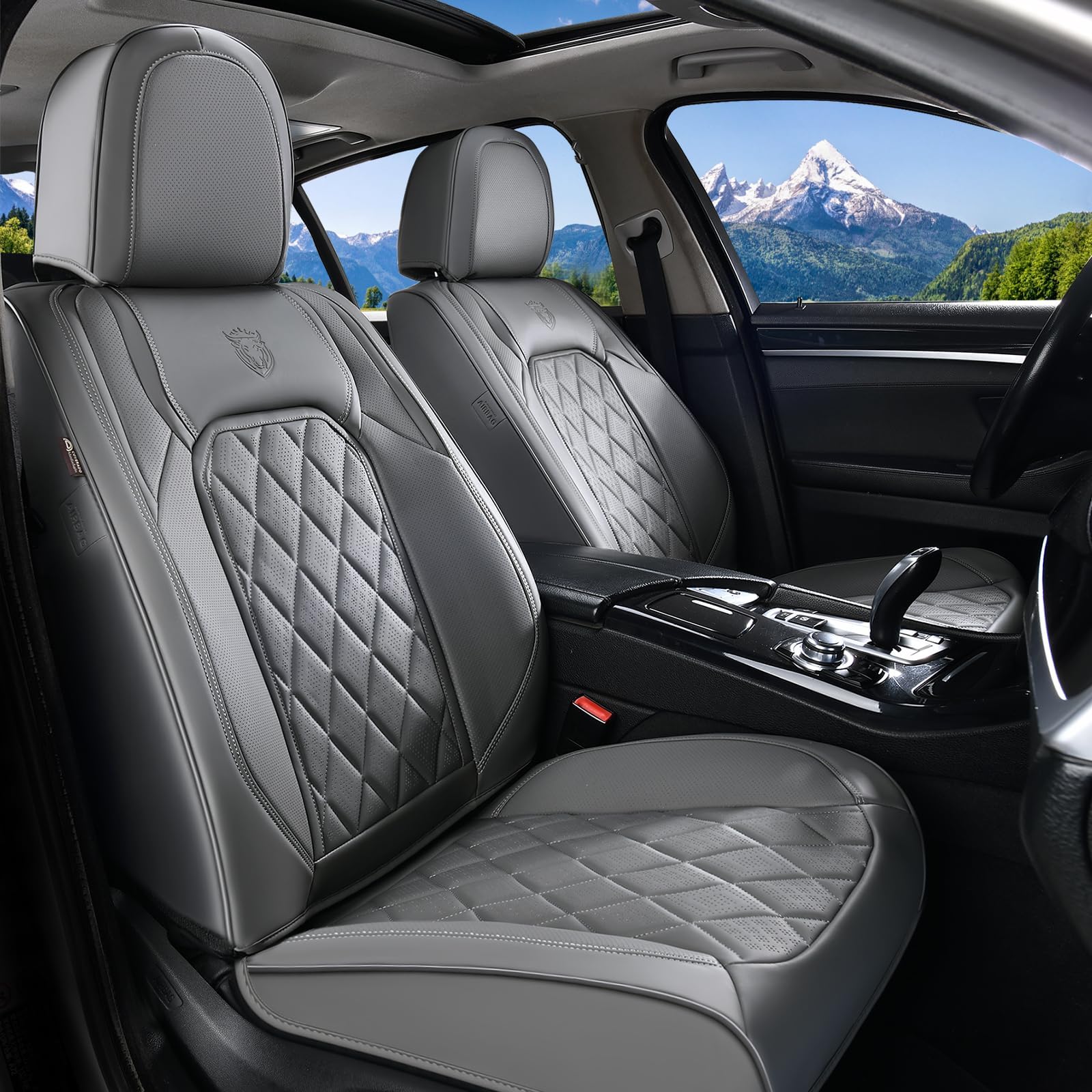 Coverado Car Seat Covers, Front Seat Cover, 2 Pack Luxury Faux Leather Seat Covers For Cars, Waterproof Car Seat Protector, Gray