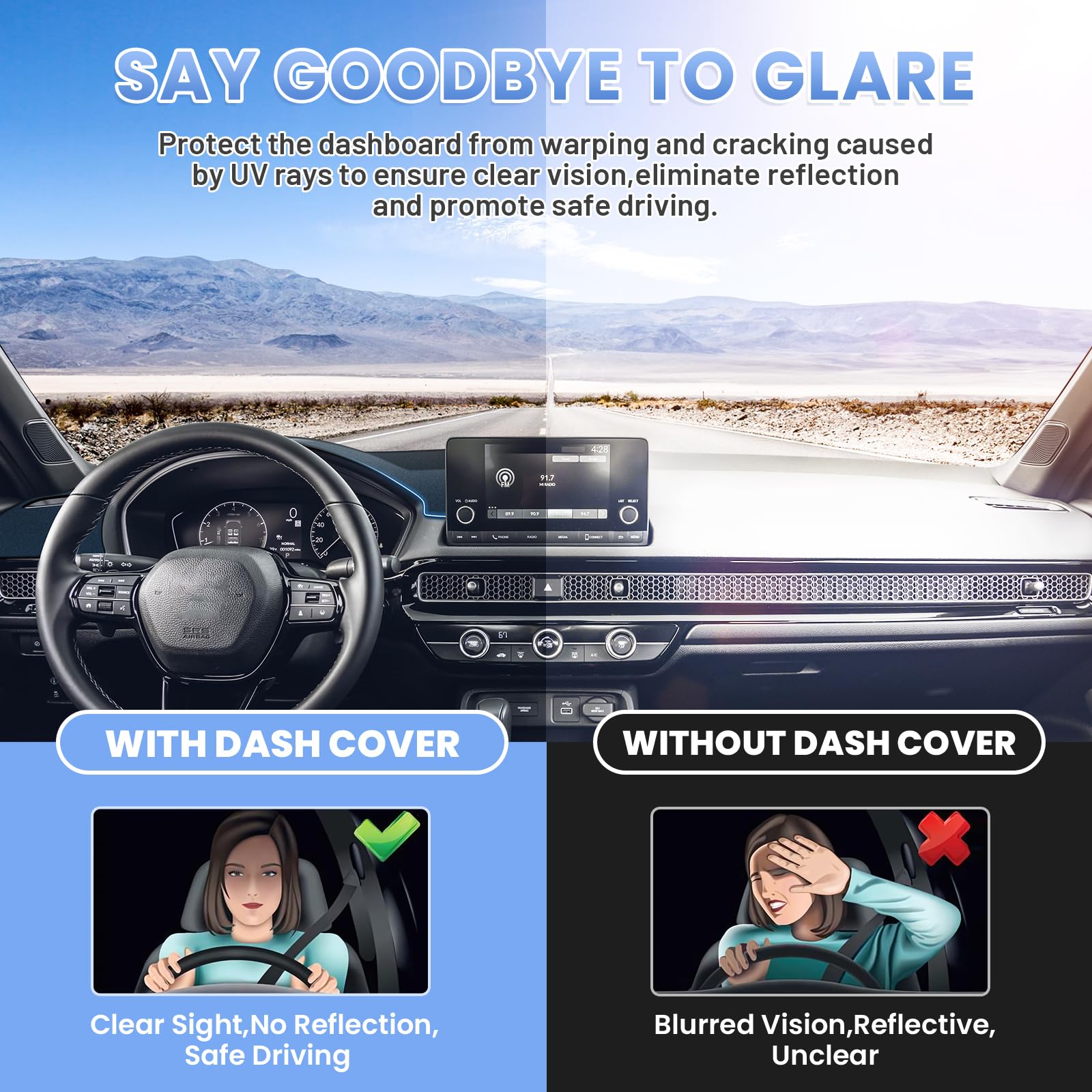 Sunsdrew Civic Dash Cover For 2025 2024 2023 2022 Honda Civic Dashboard Cover Mat For Civic 11Th Gen. Accessories Sun Shade Non-