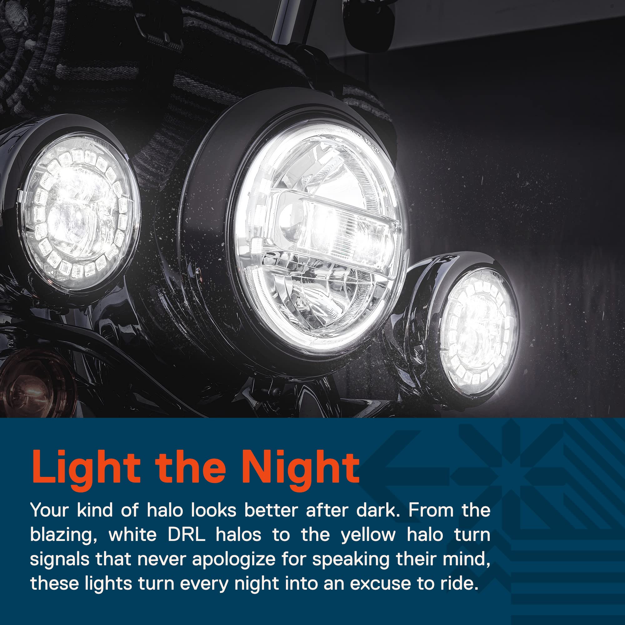 True Mods 2Pc Chrome 4.5'' Led Passing Fog Lights For Harley Davidson Motorcycles [White Halo Drl & Amber Turn Signals] [Advance