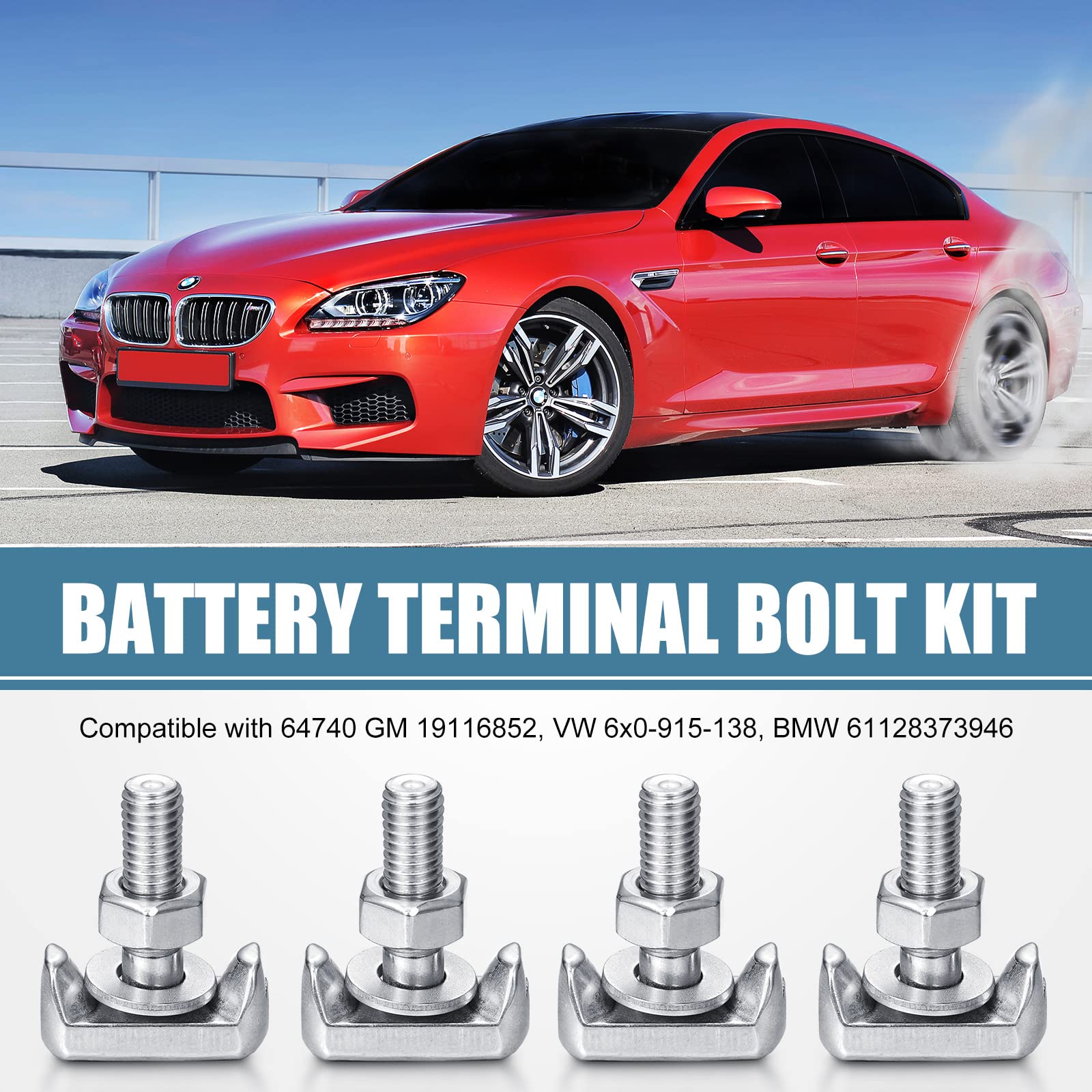 Tallew 8 Pcs Battery Terminal Bolt Kit Replacement Battery Terminal T Bolt Battery Terminal Nuts Car Battery Cable Extender T Bolt Compatible With 64740 Gm 19116852, Vw 6X0-915-138, Bmw 61128373946