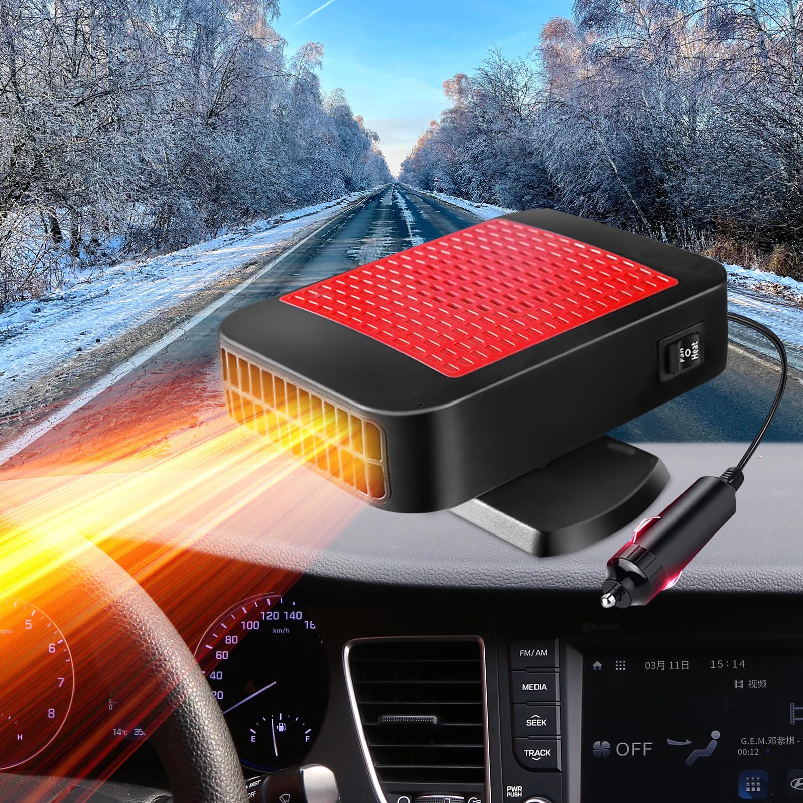 Car Heater,12V 200W Portable Fast Heating Defroster 2 In 1 Automobile Windshield Fast Heaters Car Heater That Plugs Into Cigaret