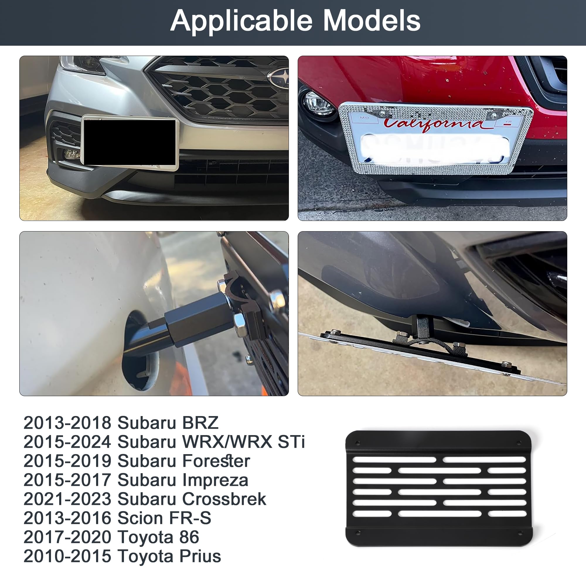 CNSPEED Front Bumper Tow Hook License Plate Mount Relocator Bracket Mounting Bolt Adapter Kit for Subaru BRZ WRX Crossbrek Fores