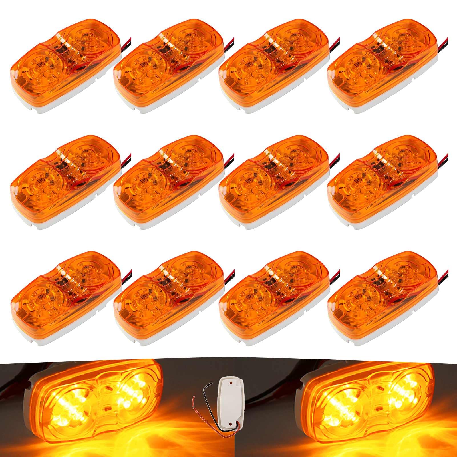 New Sun 5 Pcs Trailer Rv Marker Led Light, Bullseye/Tiger Eye/Double Bubble Clearance Light,10 Red Leds, 12V 4X2 Rectangular Led