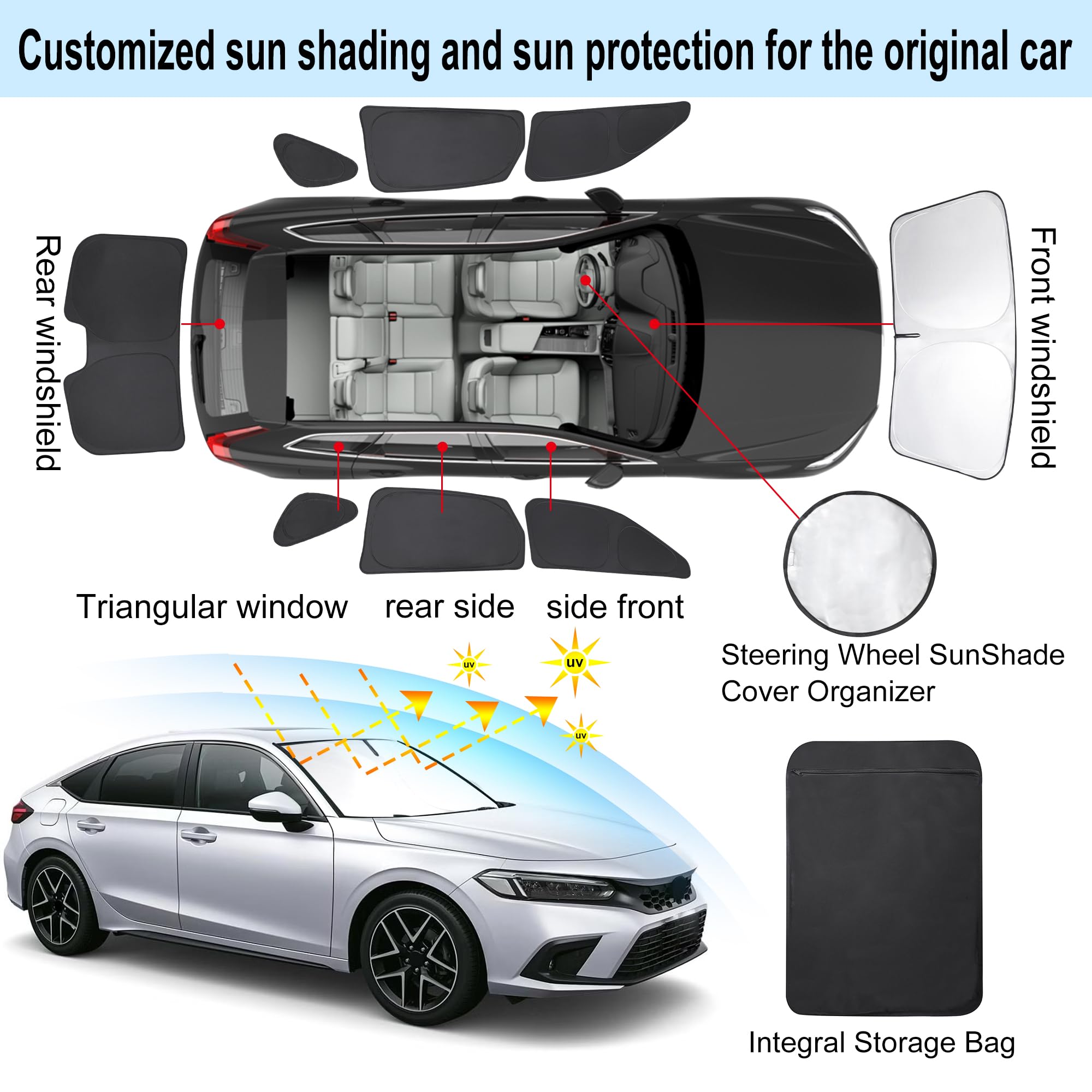 Tinglu Window Shades For 11Th Gen Honda Civic (Not For Hatchback) 2022-2025 Accessories Car Side Full Windows Rear Triangular Wi