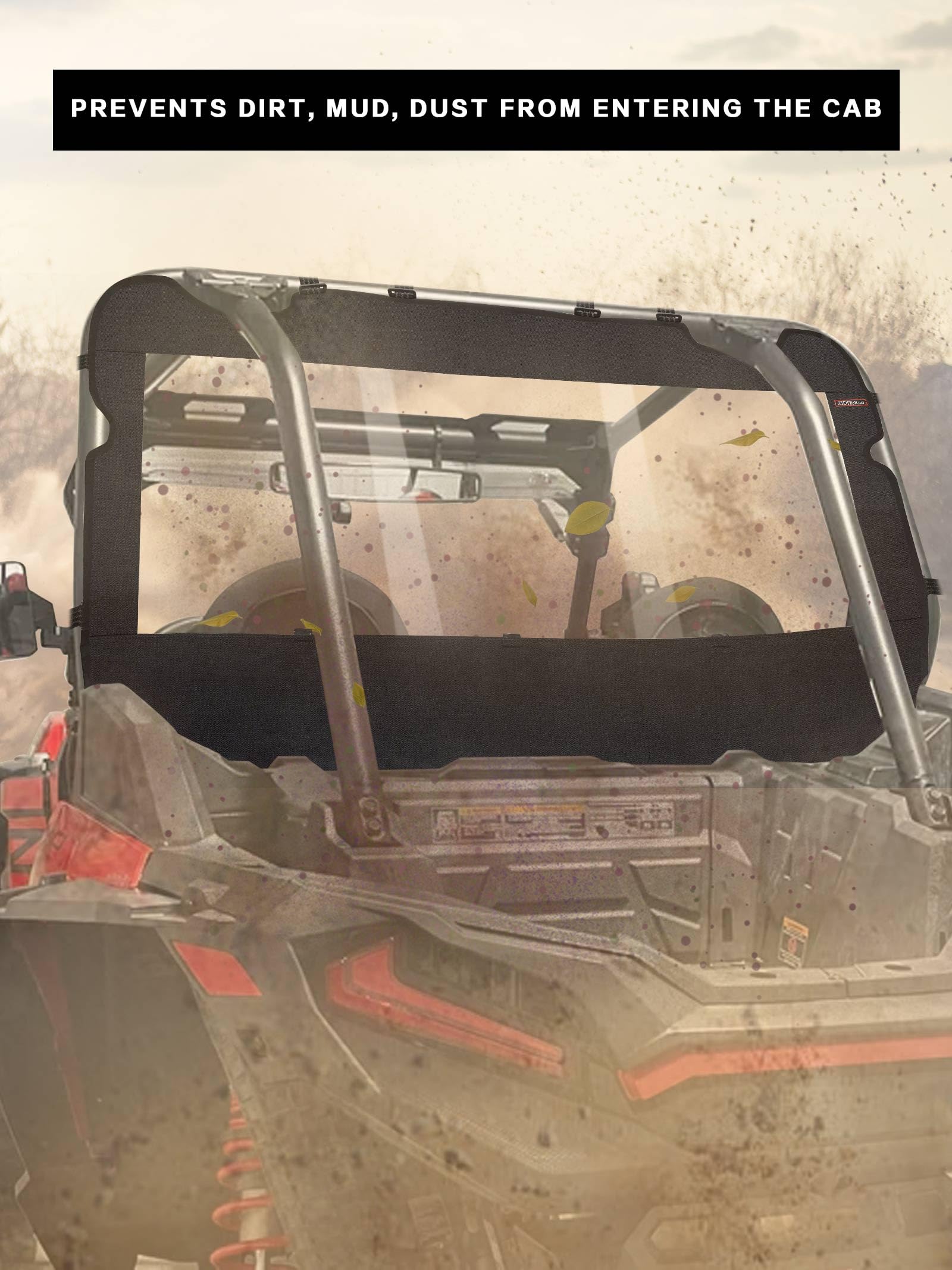 Zidiyoruo Utv Soft Rear Windshield -Polaris Rzr Back Window - Durable, Easy Install, Compatible With Rzr Xp 1000 & Turbo (2014-2023) - Rear Wind Cover Keeps Air/Rain/Dust/Pebbles/Mud Away From Seats