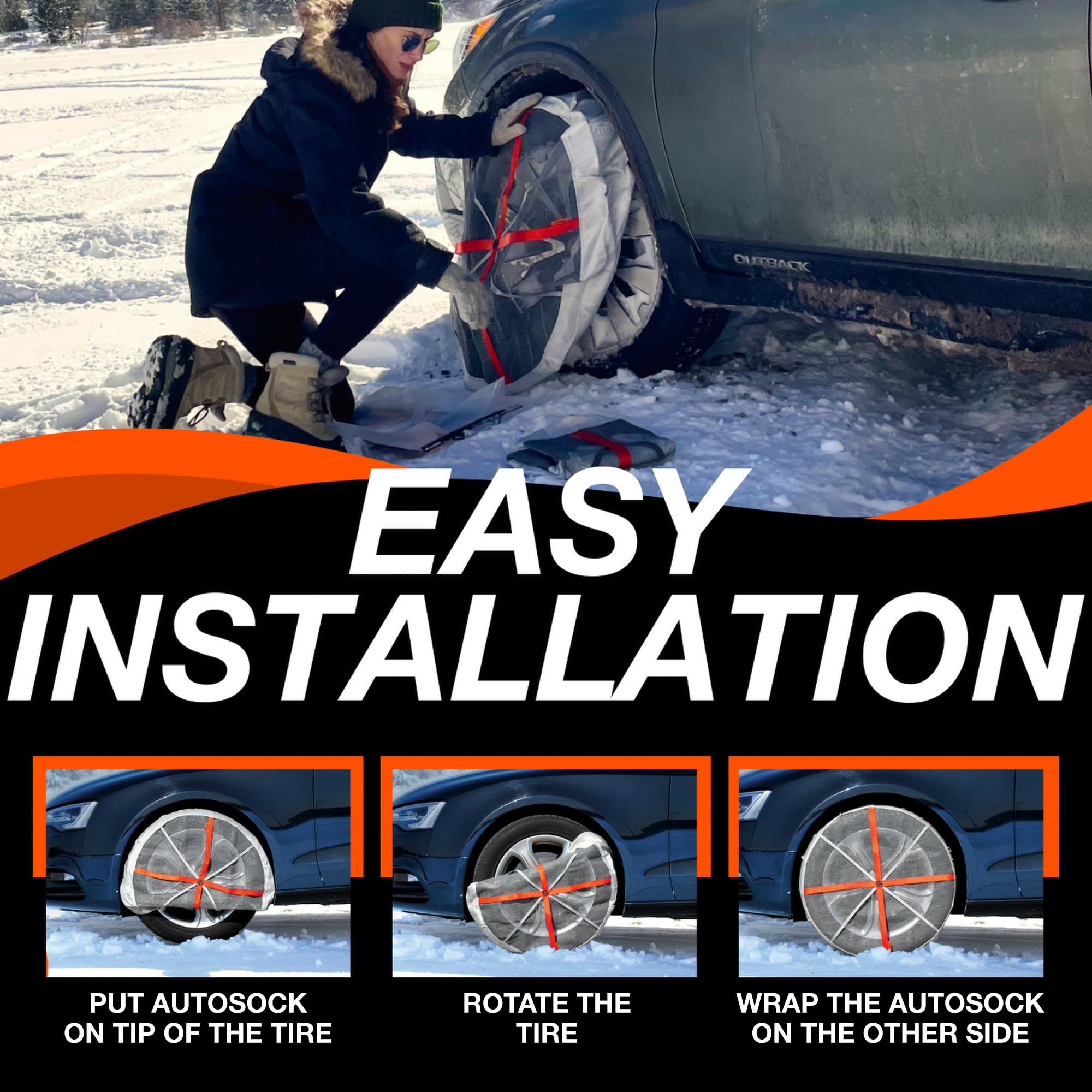 Autosock Al84, Snow Socks For Tires, Pack Of 2